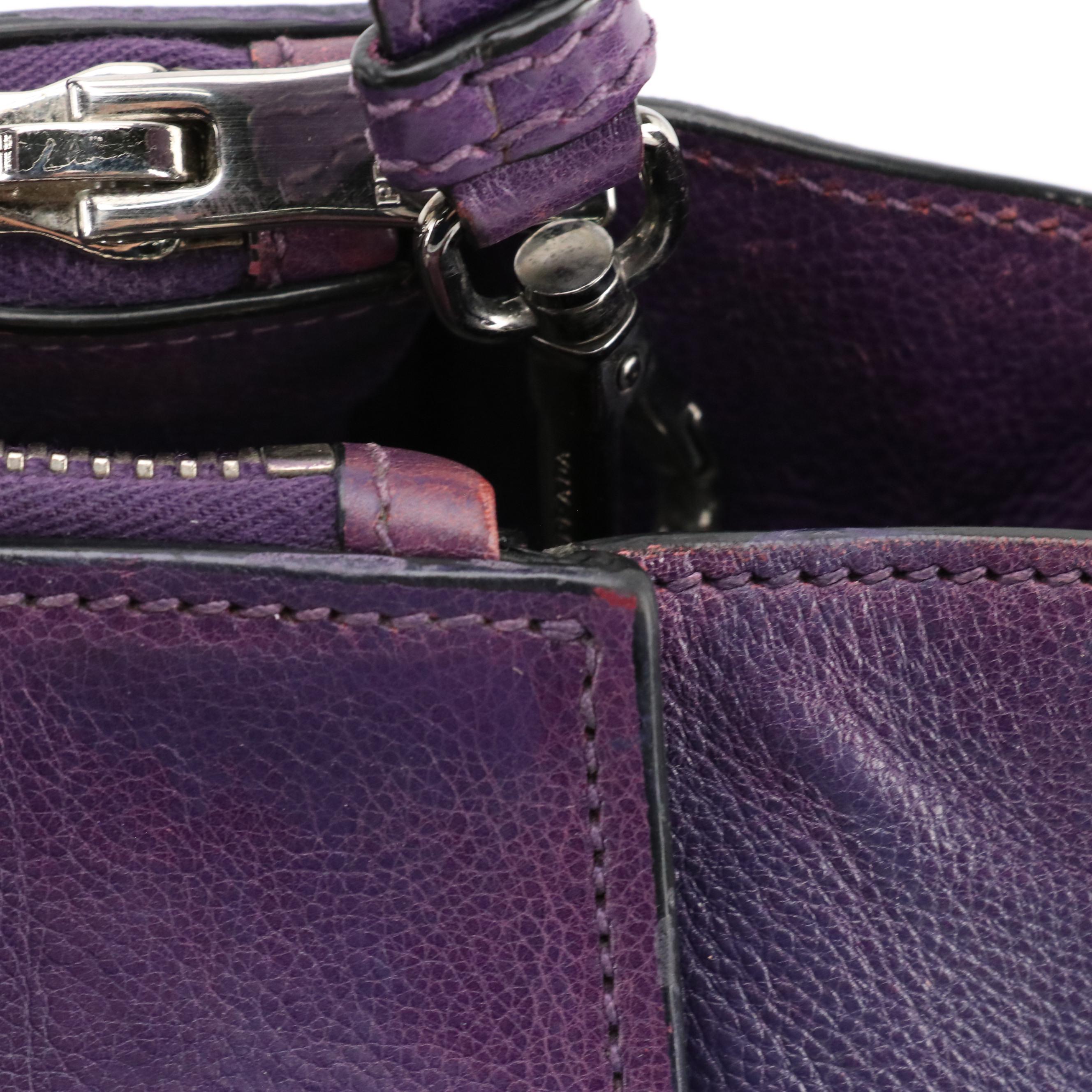 Prada Purple Leather Small Twin Pocket Tote/Two-Way Bag