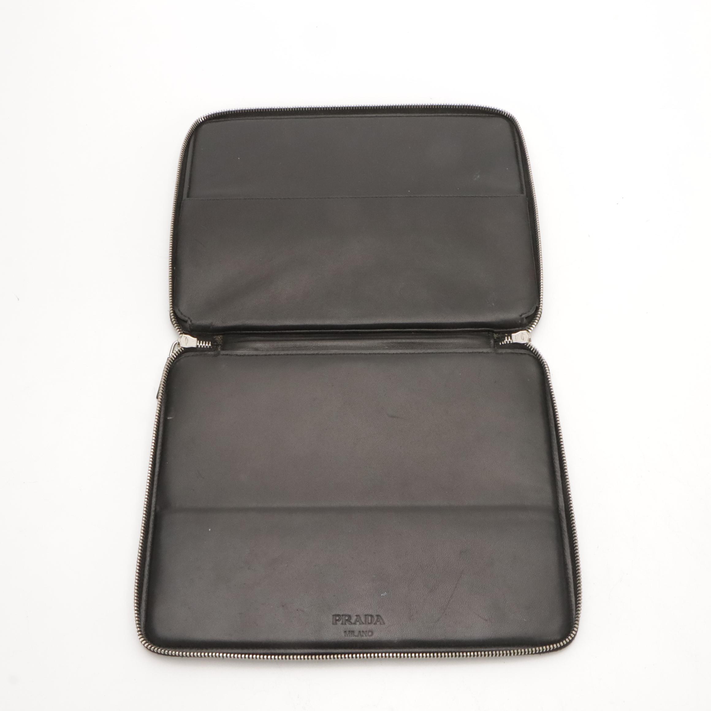Prada Black Saffiano Leather Zip-Around Travel iPad Case
