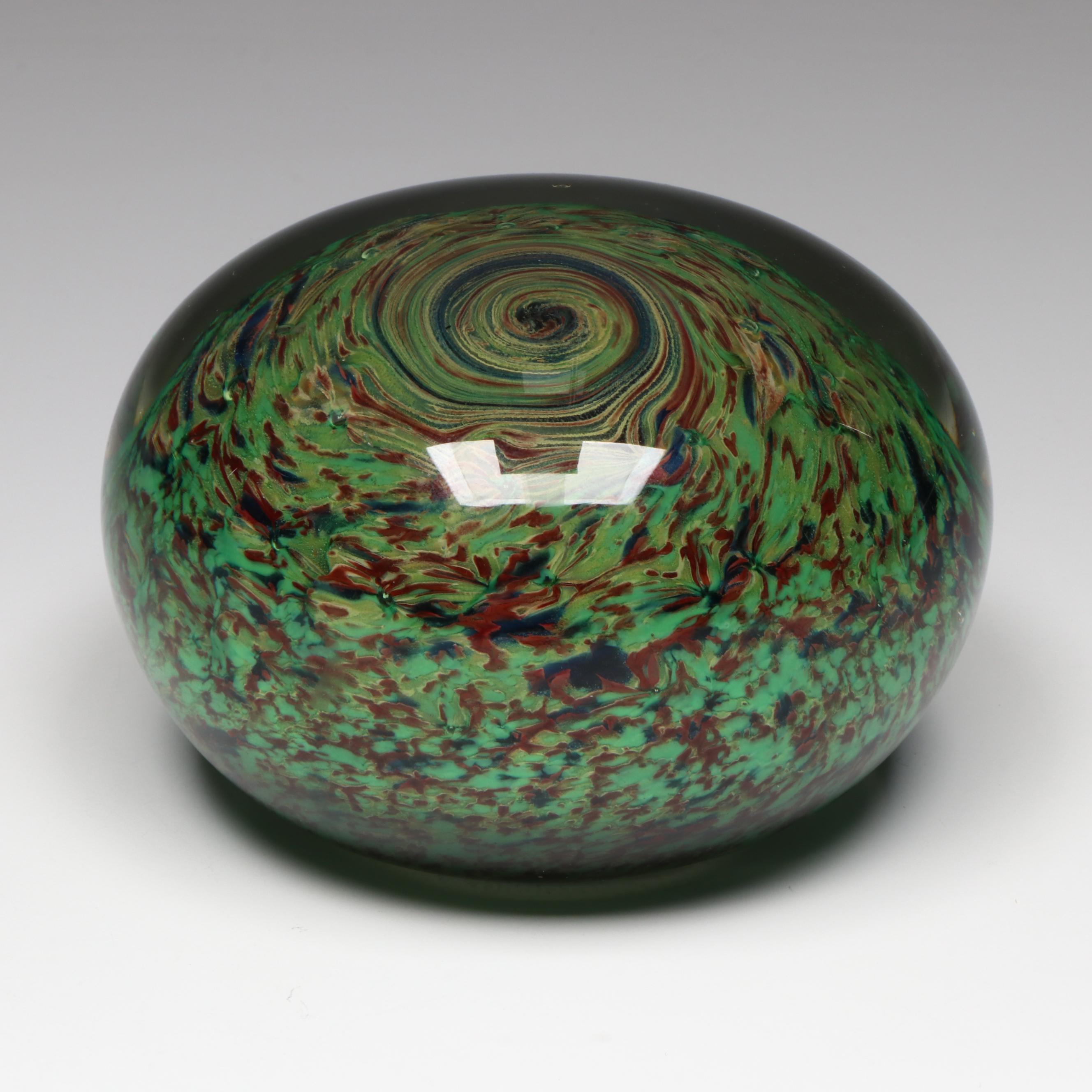 Art Glass Trapped Bubble Swirl Paperweight