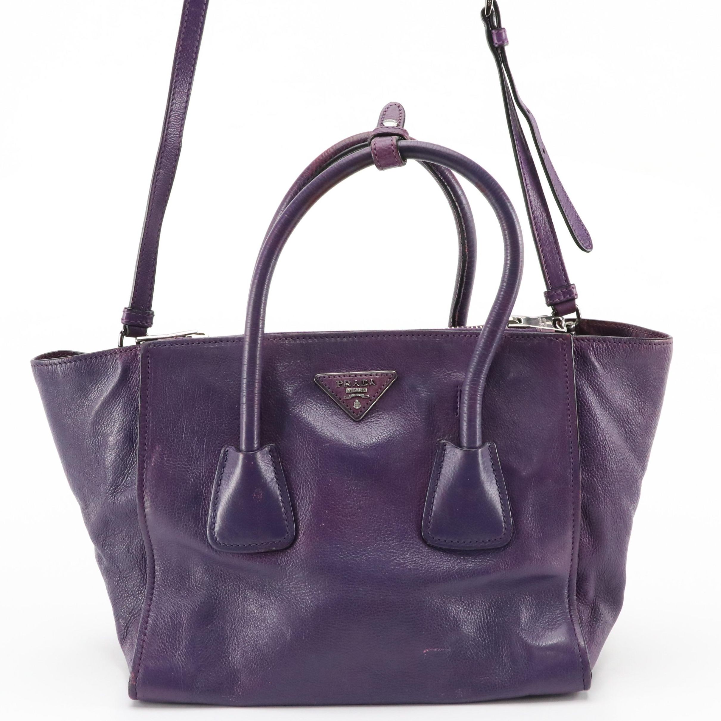Prada Purple Leather Small Twin Pocket Tote/Two-Way Bag