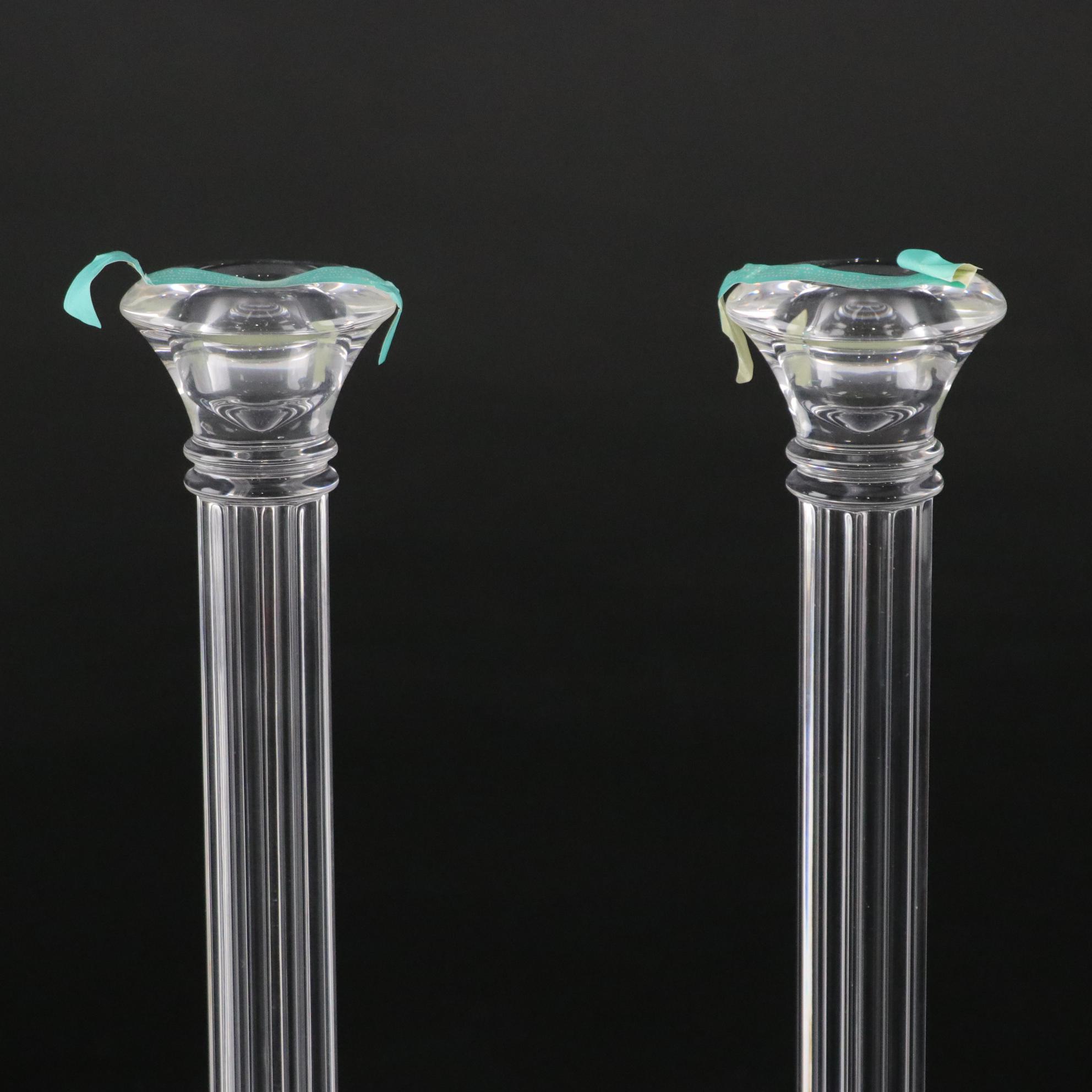 Tiffany & Co. Tall Column Design Pair of Crystal Candle Holders
