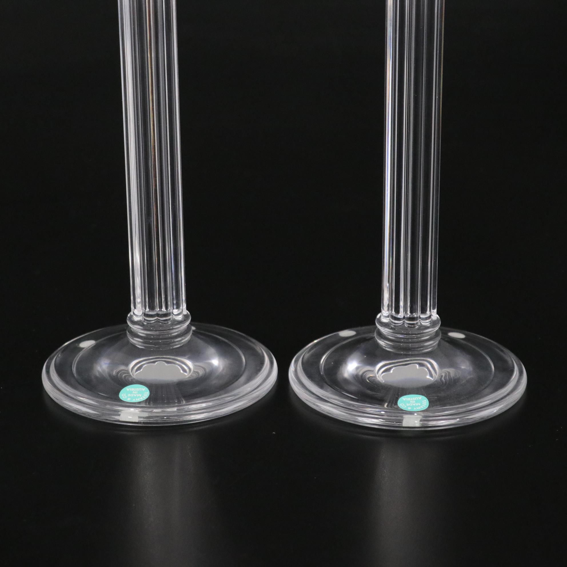 Tiffany & Co. Tall Column Design Pair of Crystal Candle Holders