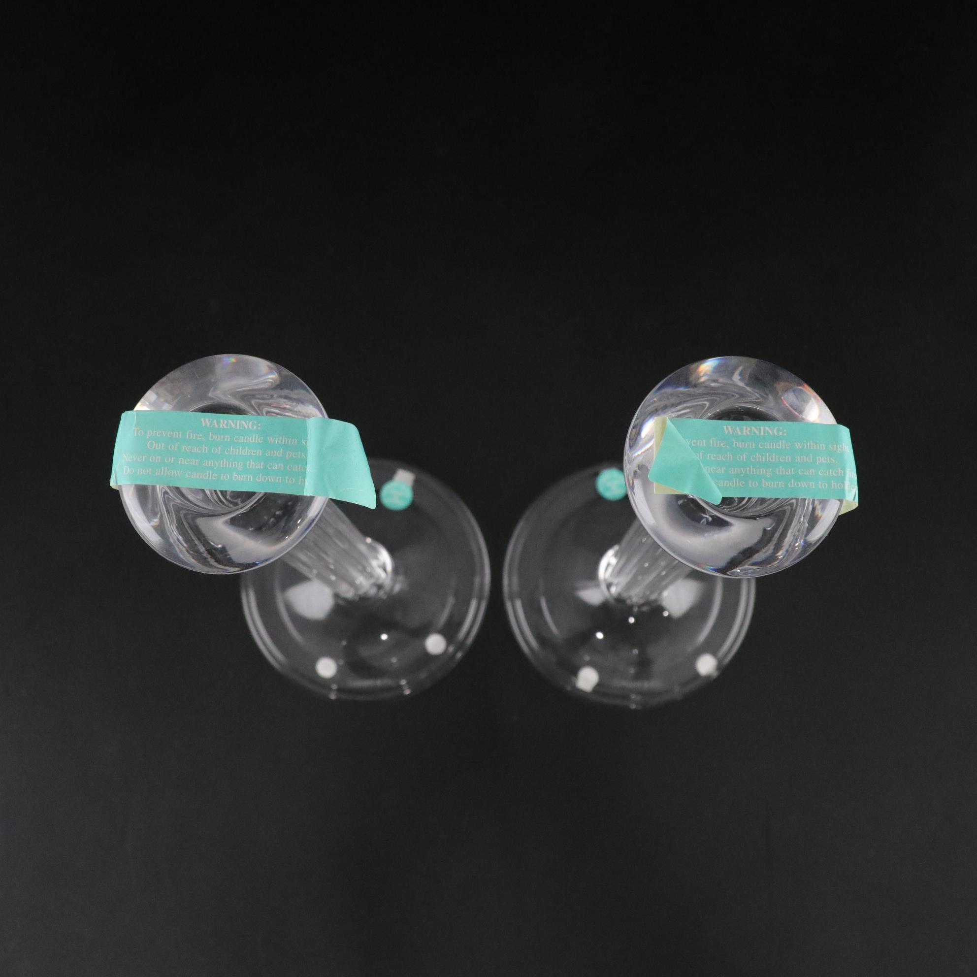 Tiffany & Co. Tall Column Design Pair of Crystal Candle Holders