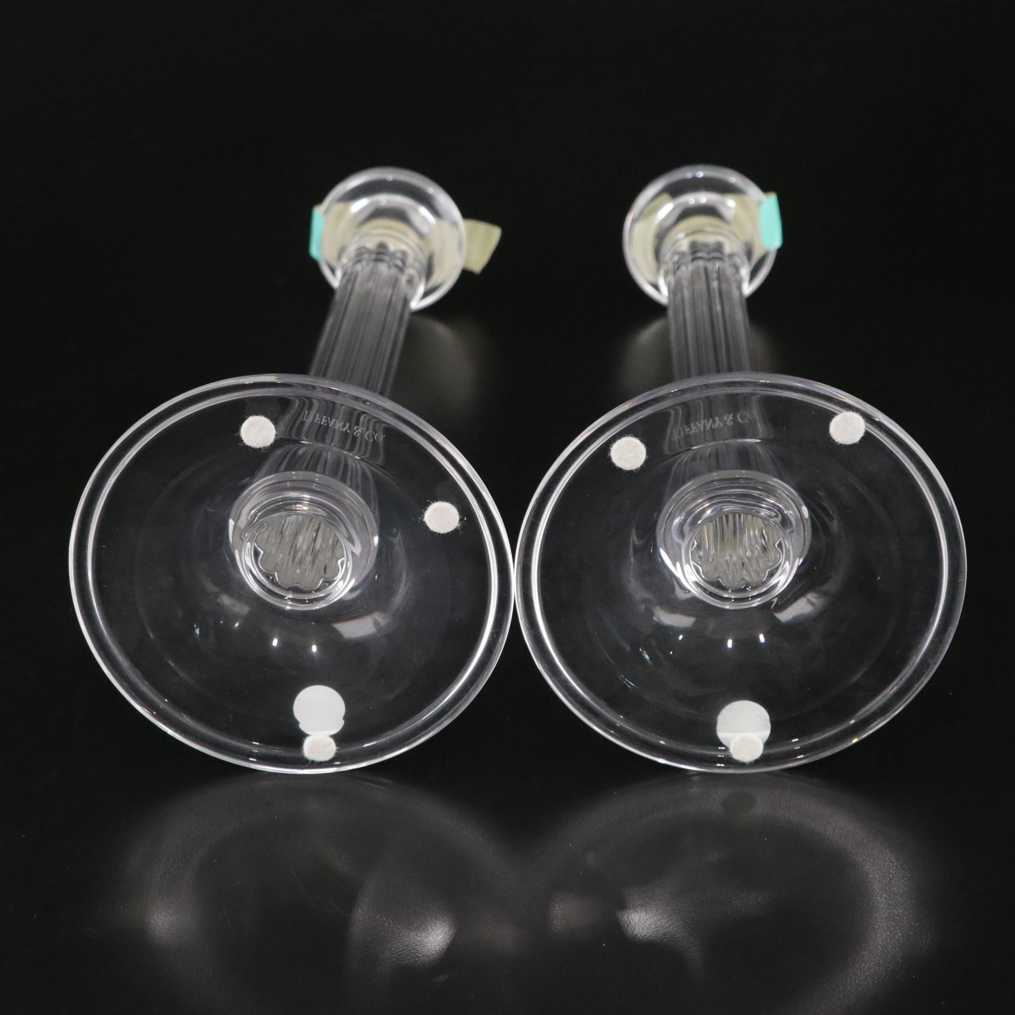 Tiffany & Co. Tall Column Design Pair of Crystal Candle Holders