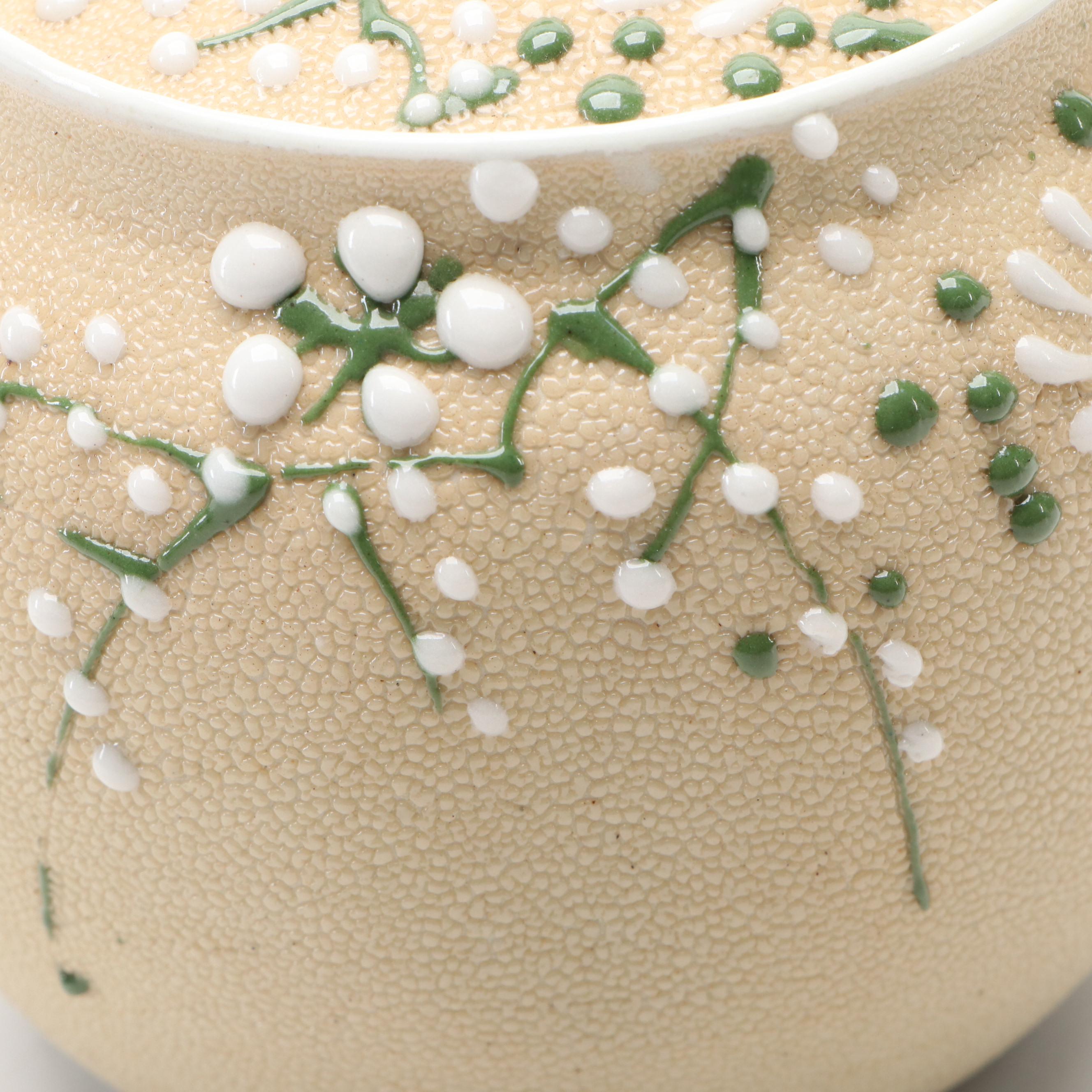 Japanese Banko Moriage Pottery Lidded Ginger Jar, Antique