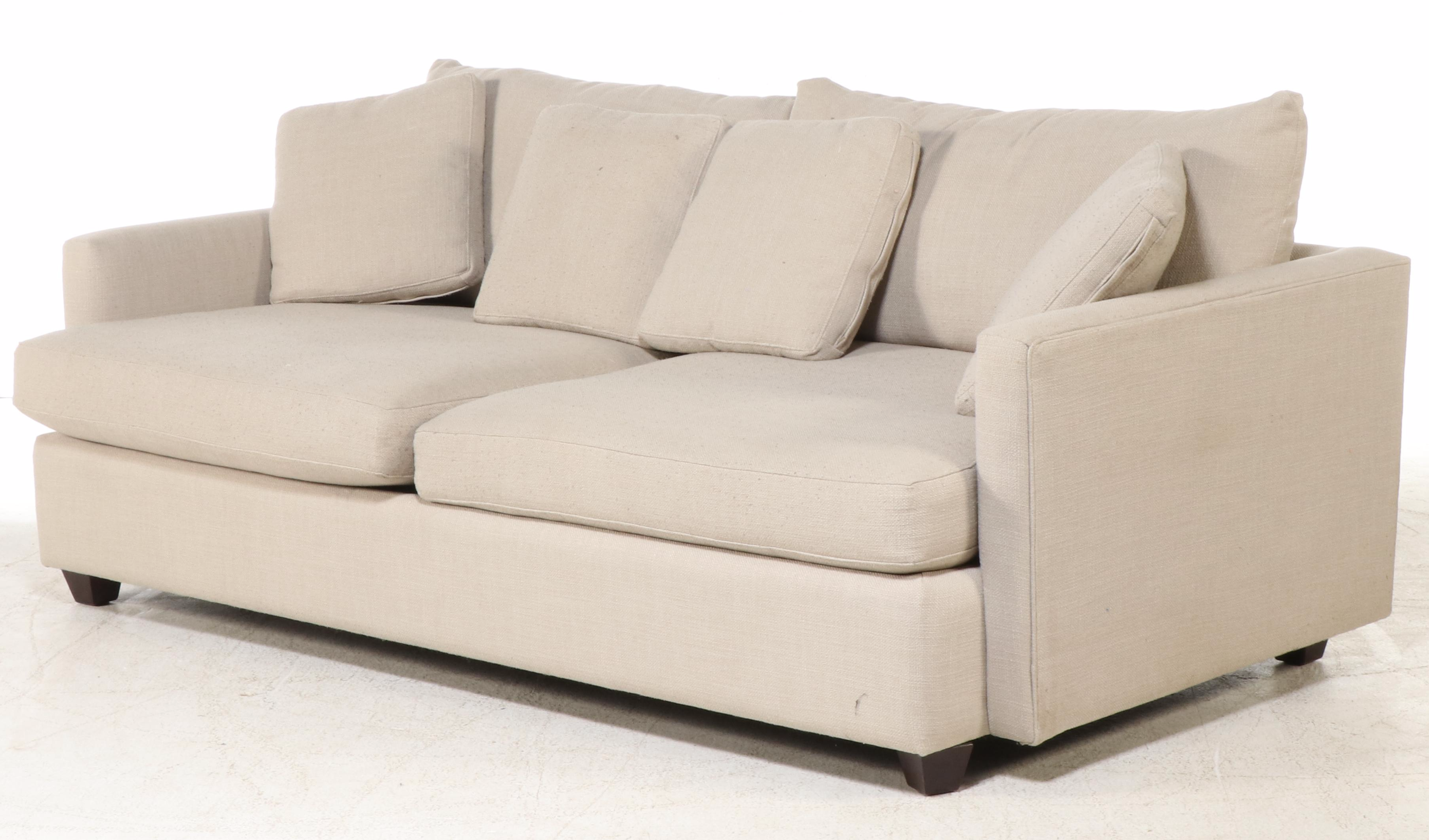 Crate & Barrel Contemporary Upholstered Sofa with Accent Pillows
