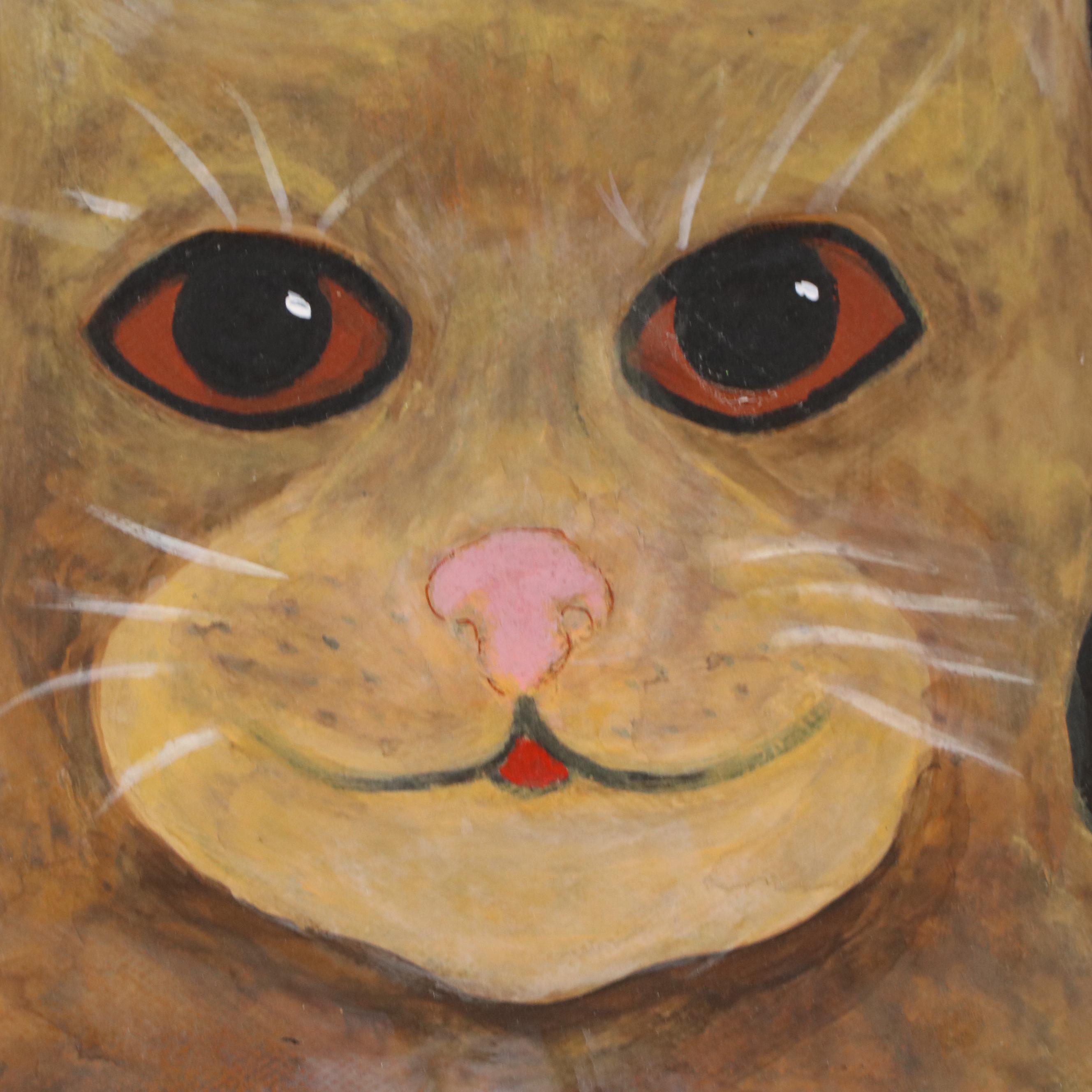 Kathleen Skinner Stylized Acrylic Painting of a Cat, 21st Century