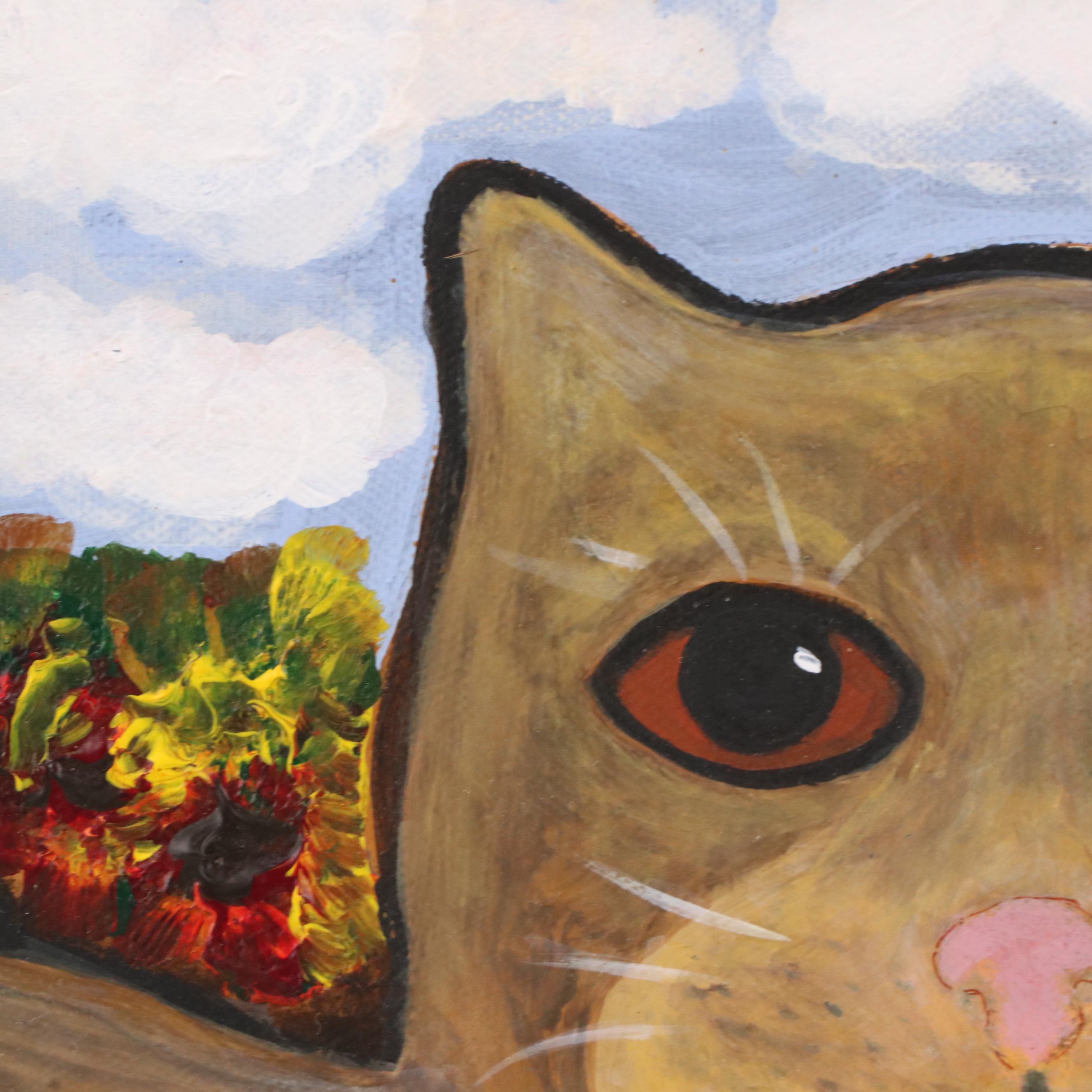 Kathleen Skinner Stylized Acrylic Painting of a Cat, 21st Century