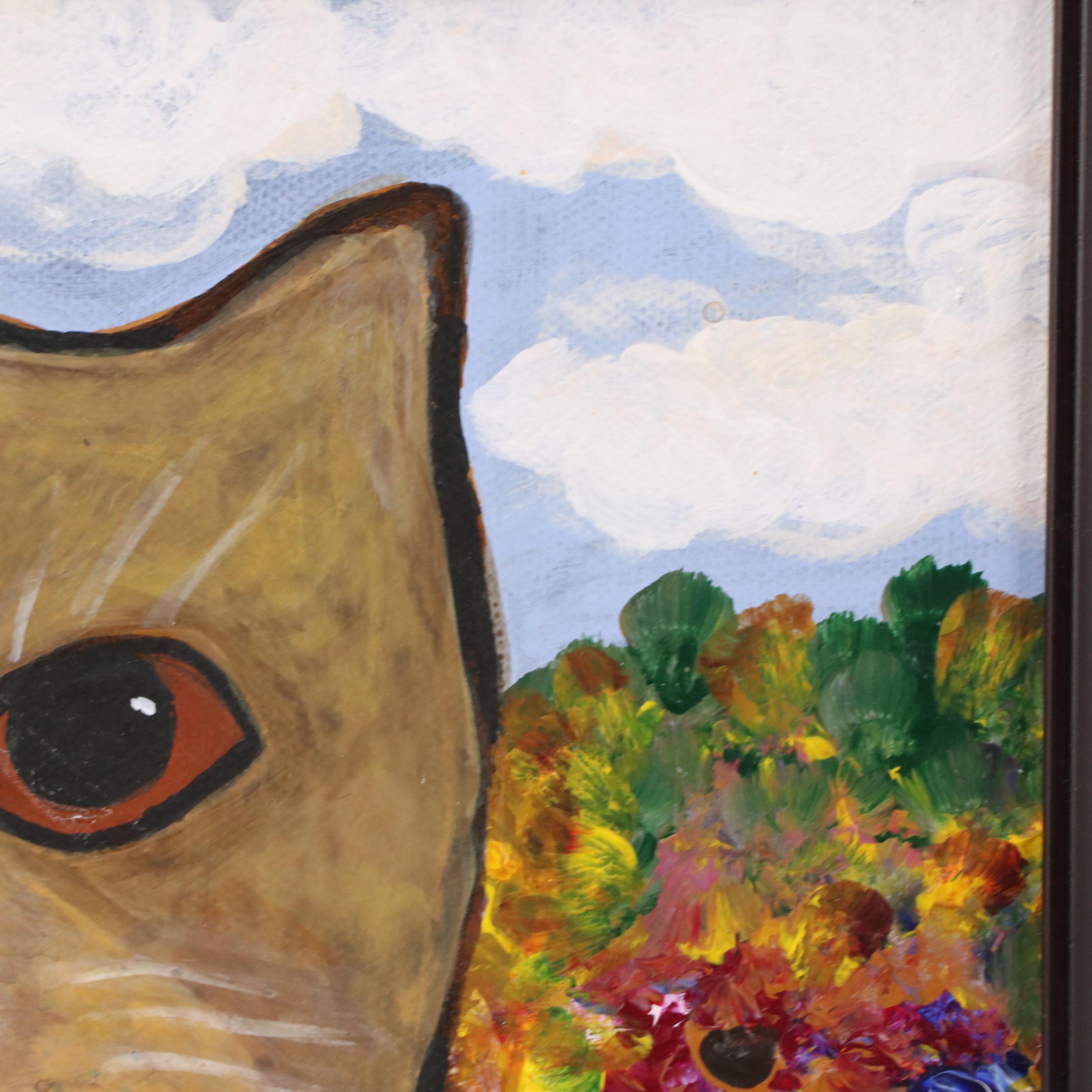 Kathleen Skinner Stylized Acrylic Painting of a Cat, 21st Century