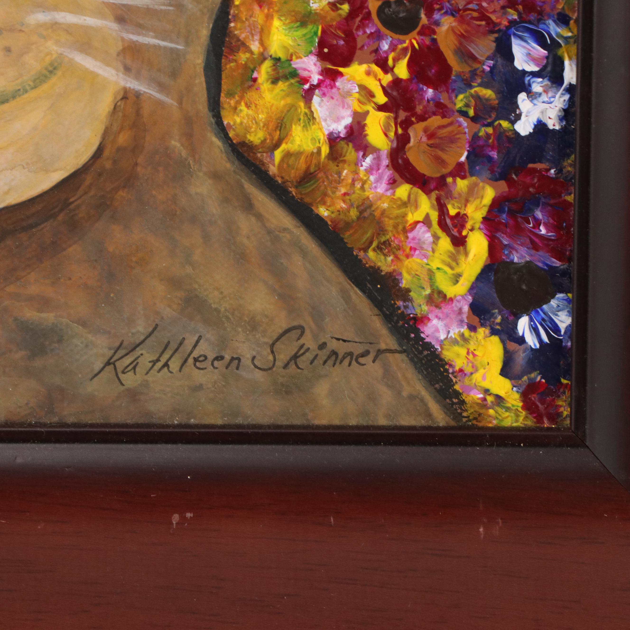 Kathleen Skinner Stylized Acrylic Painting of a Cat, 21st Century