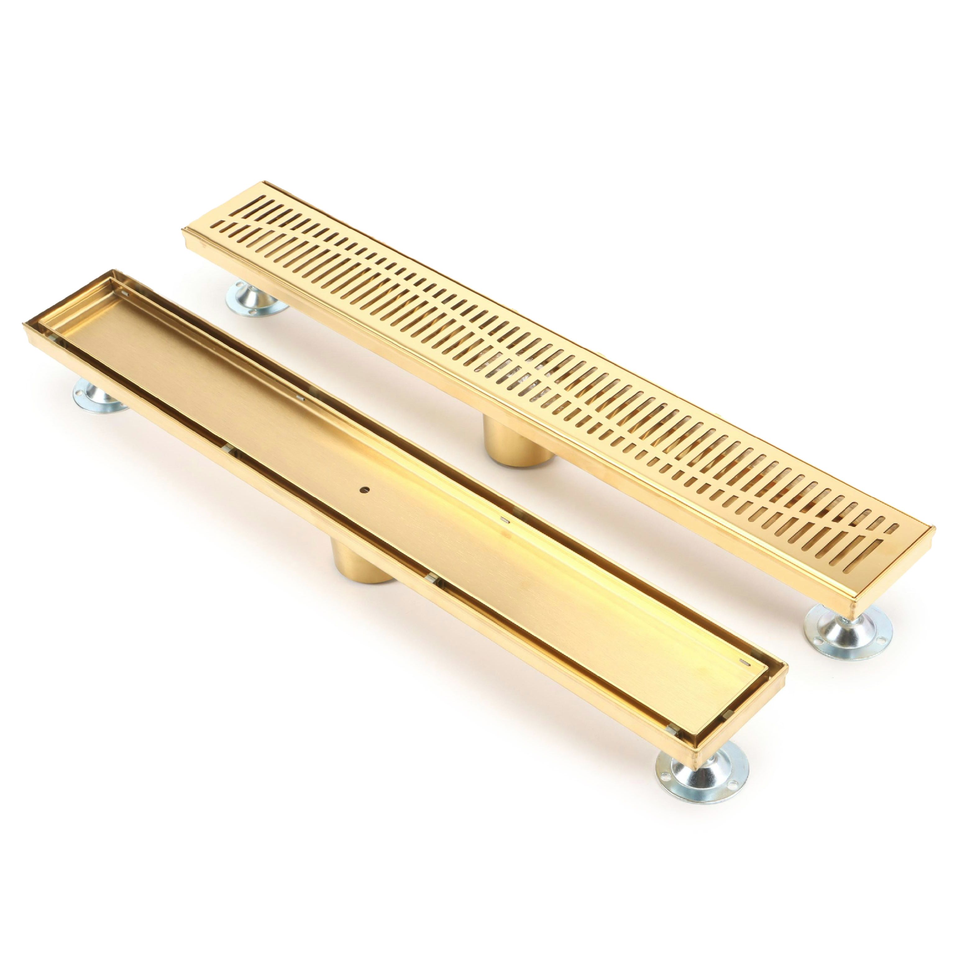 24" Linear Tile-In and Other Linear Shower Drains in Polished Brass Finish