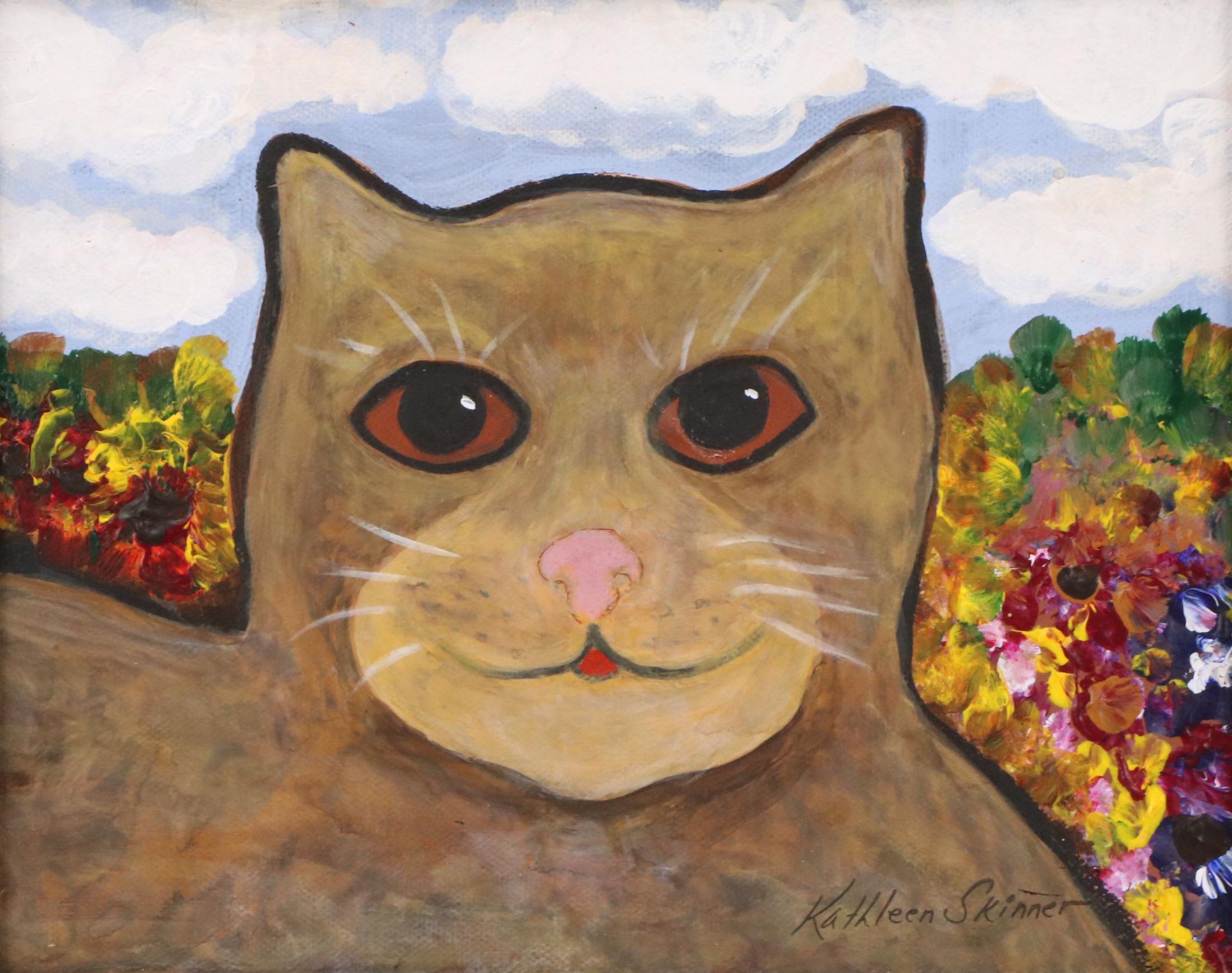 Kathleen Skinner Stylized Acrylic Painting of a Cat, 21st Century