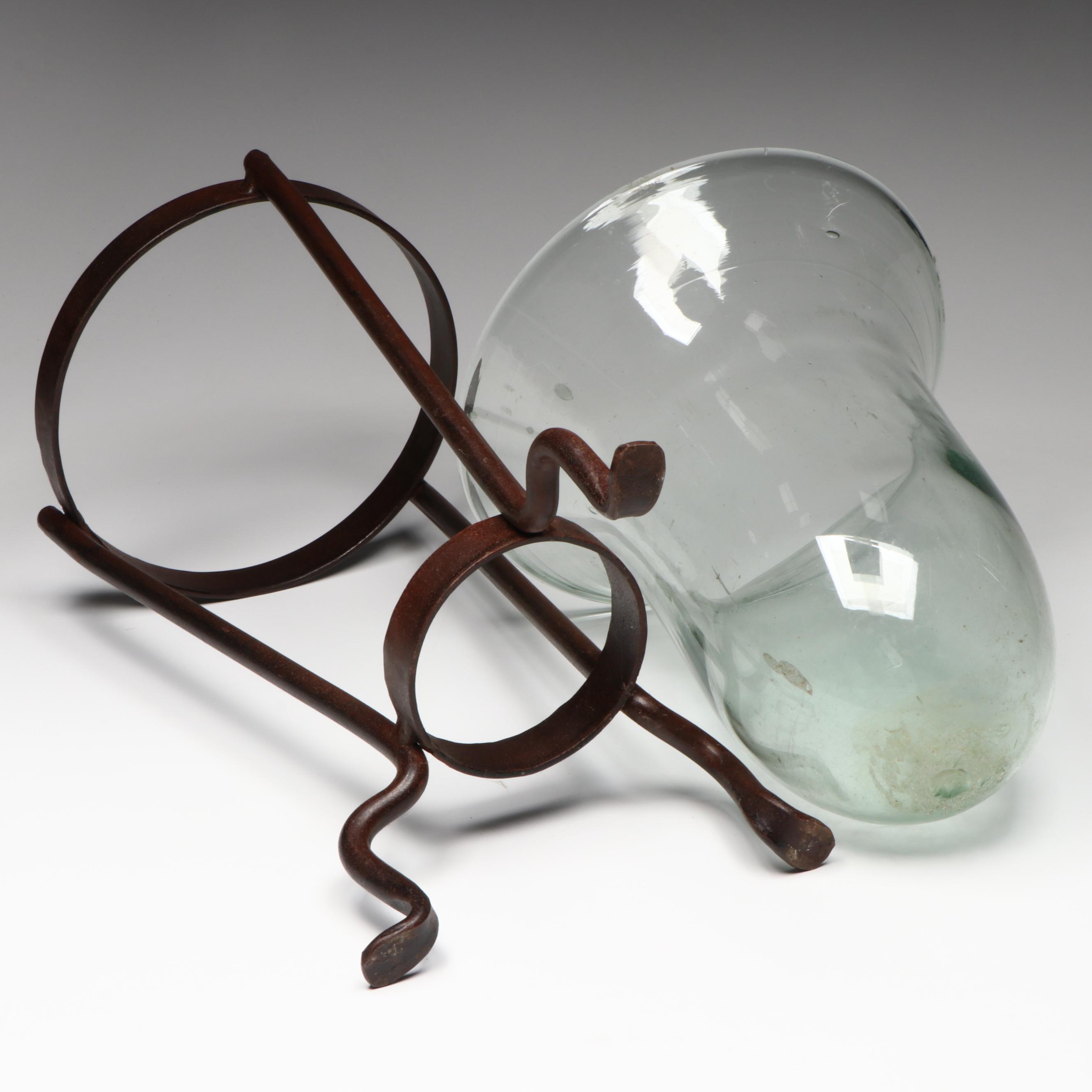 Pottery Barn Glass Vase with Metal Footed Stand