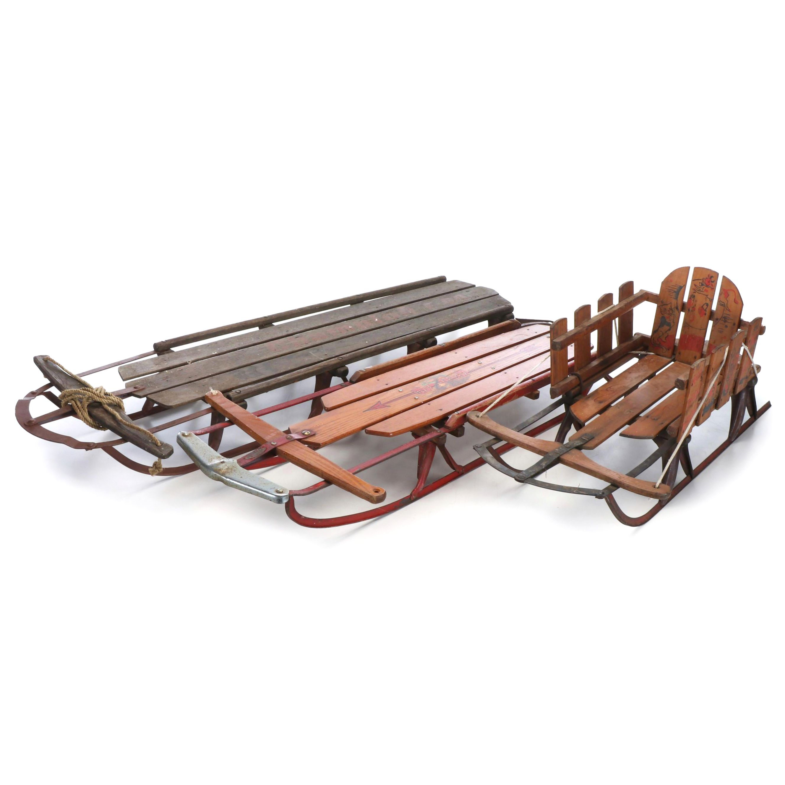 Flexible Flyer, Snow Bird and Champion F-60 Wood and Metal Runner Sleds