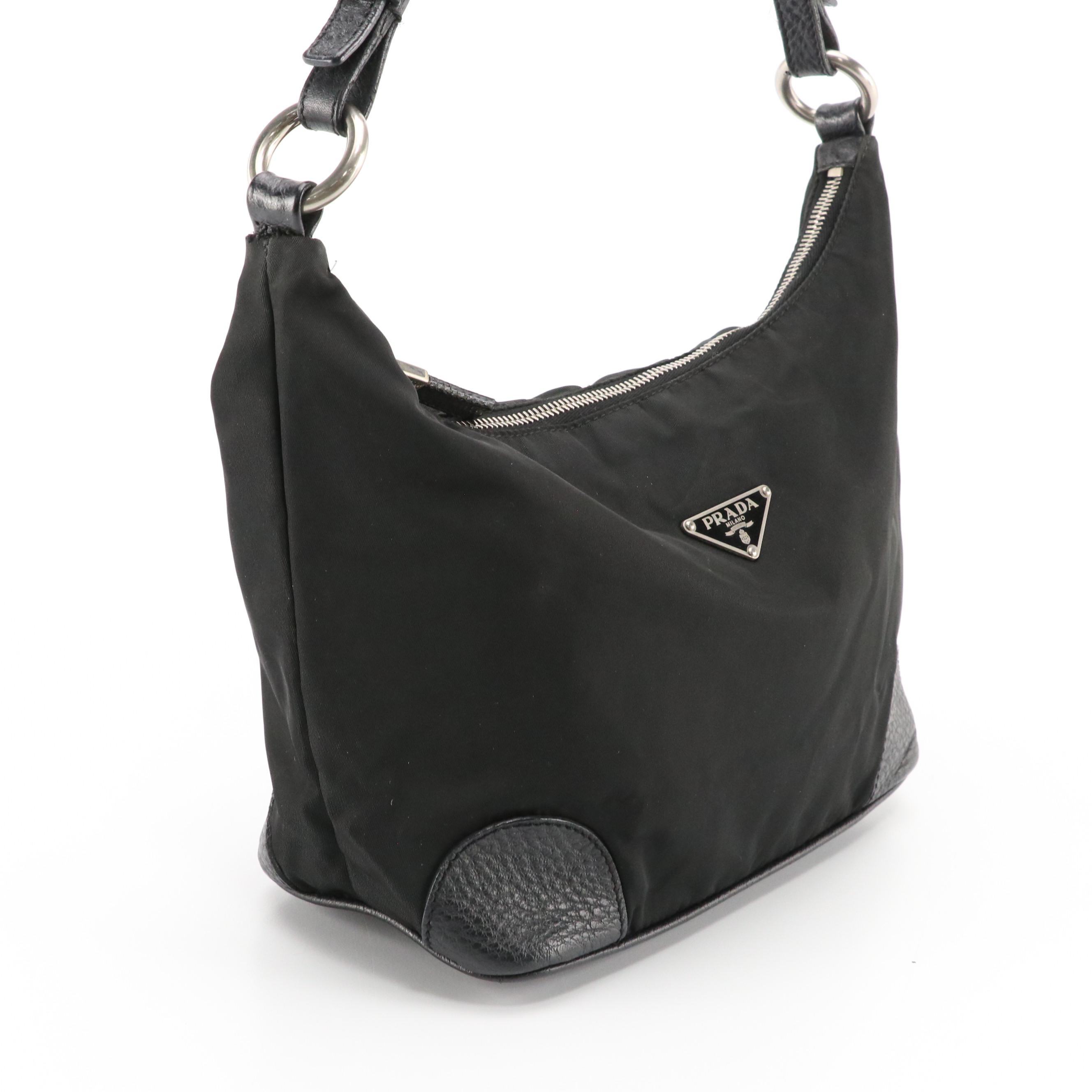 Prada Shoulder Bag in Nylon with Pebbled Leather Trim