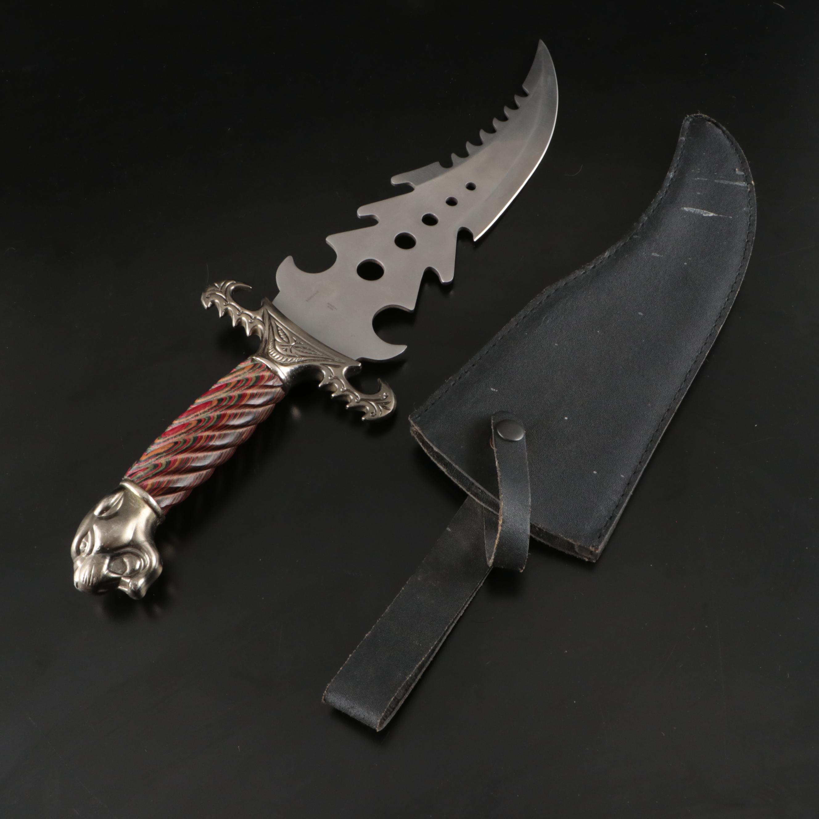 Frost Cutlery Fantasy Cut Bowie Knife with Panther Pommel, Rainbow Wood Handle