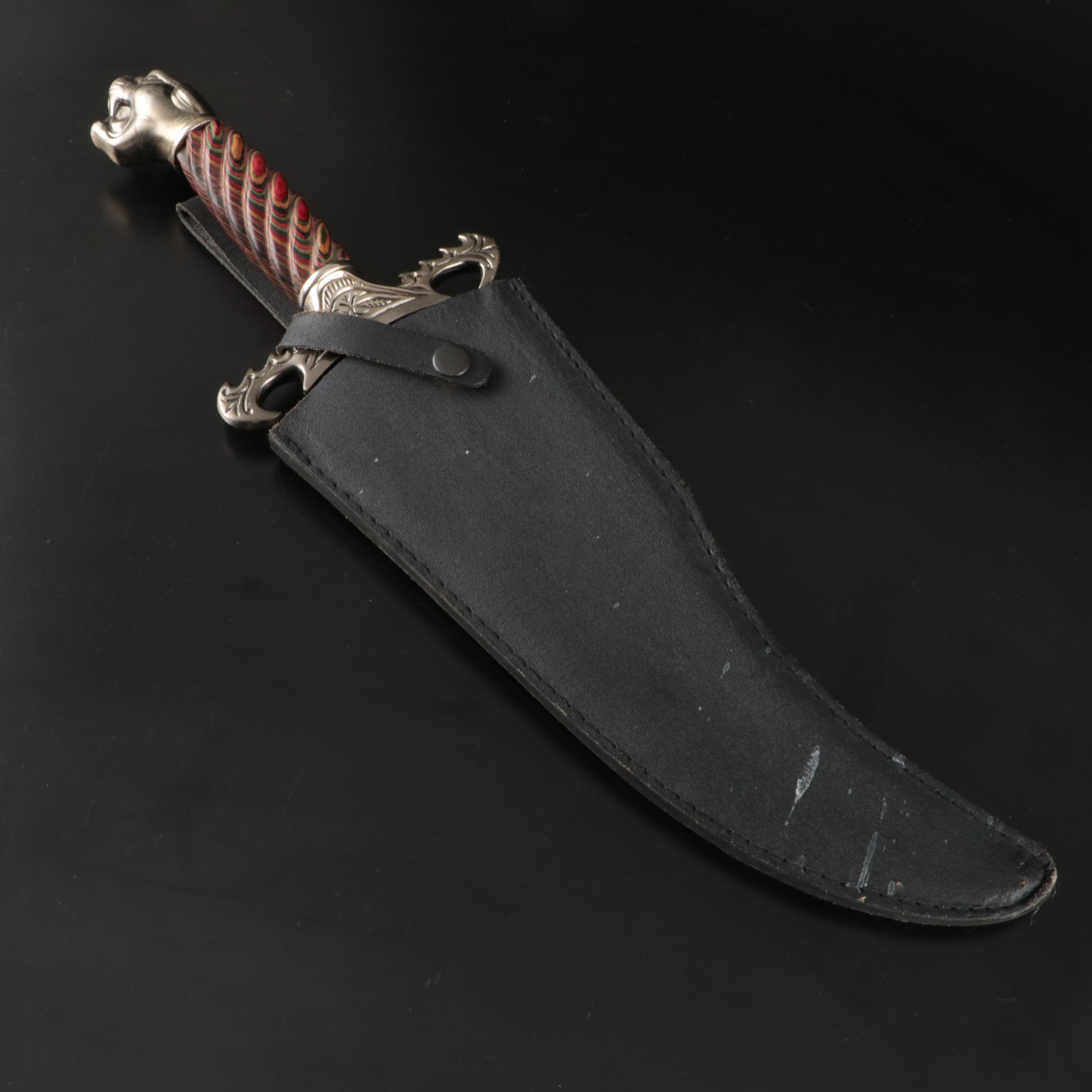 Frost Cutlery Fantasy Cut Bowie Knife with Panther Pommel, Rainbow Wood Handle