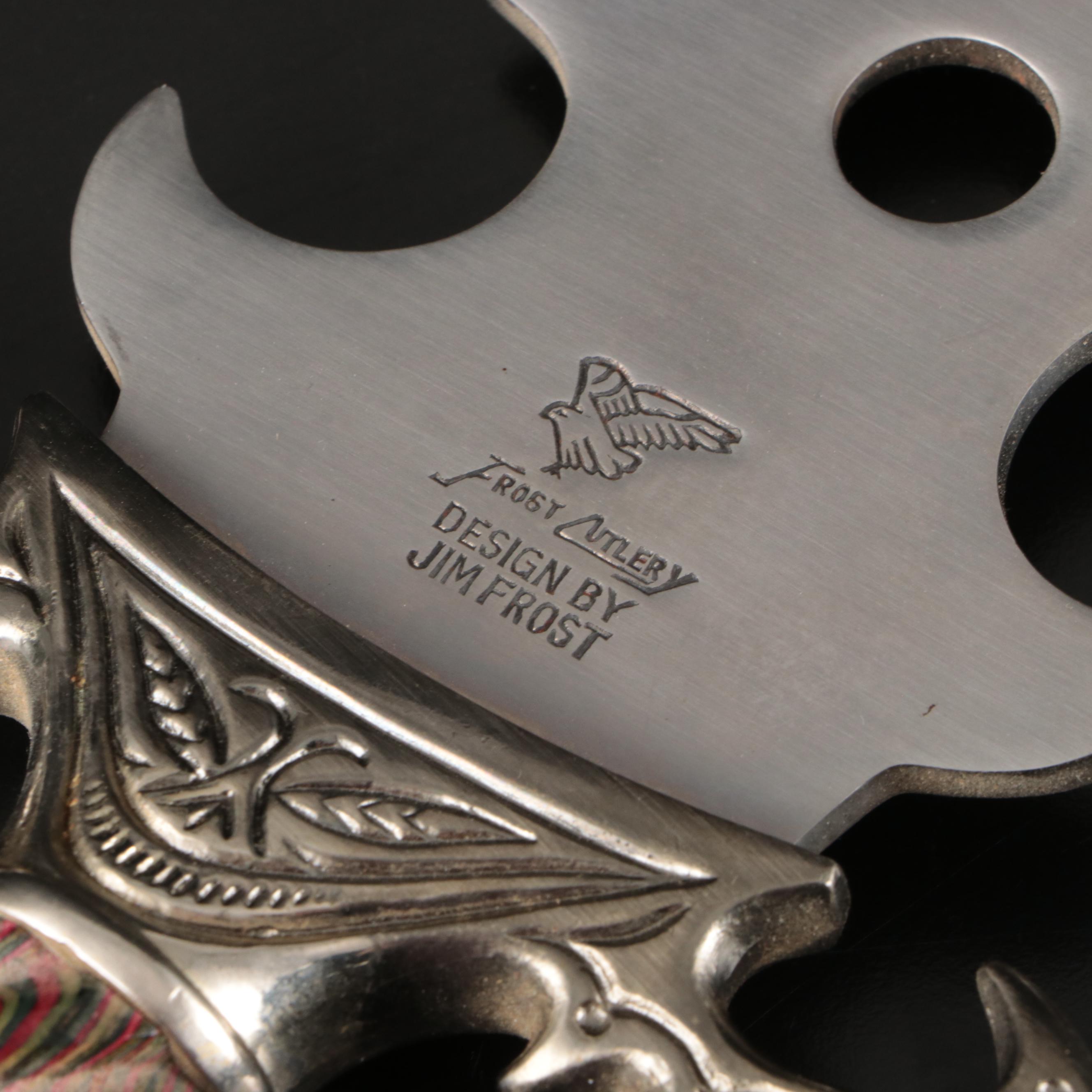 Frost Cutlery Fantasy Cut Bowie Knife with Panther Pommel, Rainbow Wood Handle