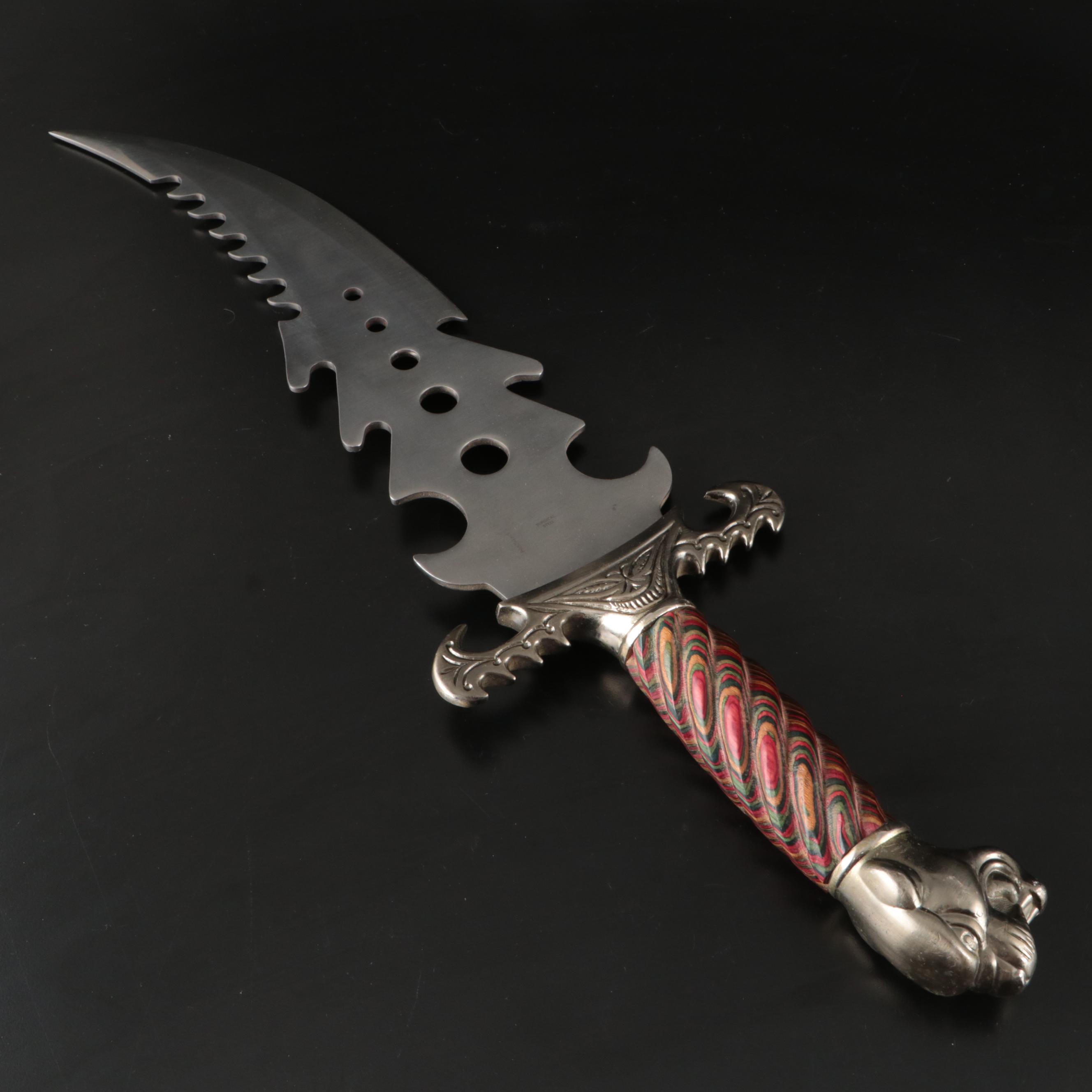 Frost Cutlery Fantasy Cut Bowie Knife with Panther Pommel, Rainbow Wood Handle