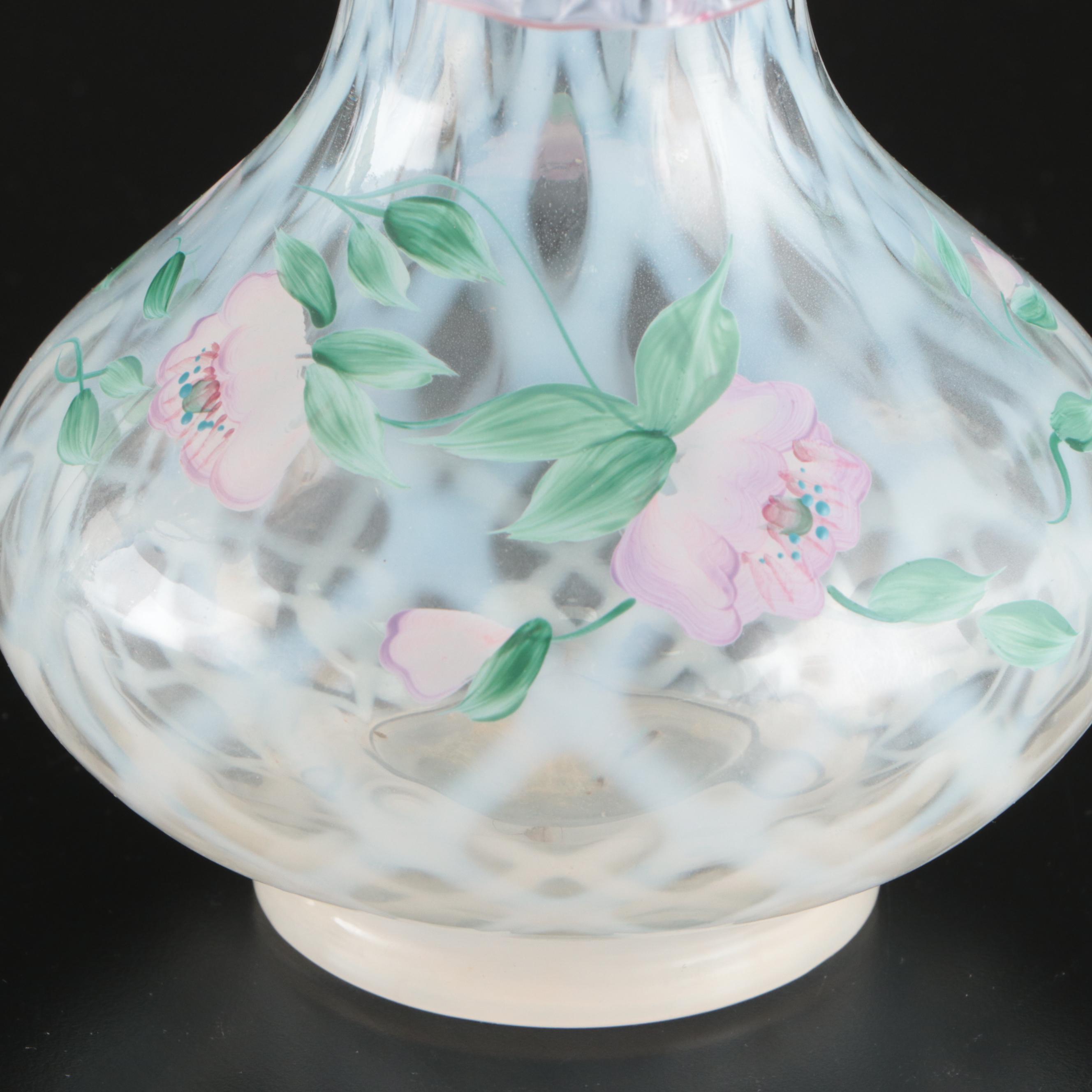 Fenton Crest Trellis Vase and Victorian Parlor Style Lamp with Fenton Shade