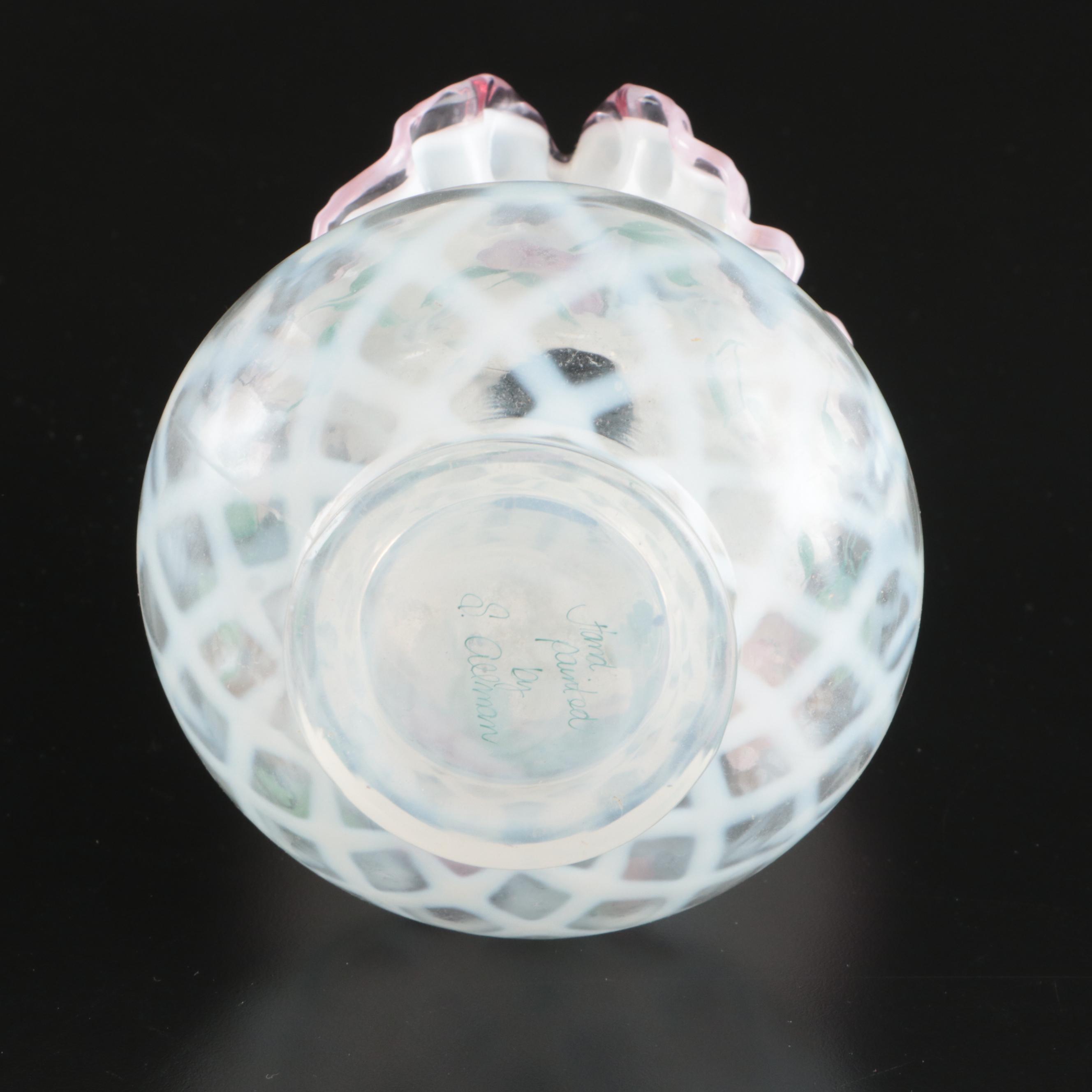 Fenton Crest Trellis Vase and Victorian Parlor Style Lamp with Fenton Shade