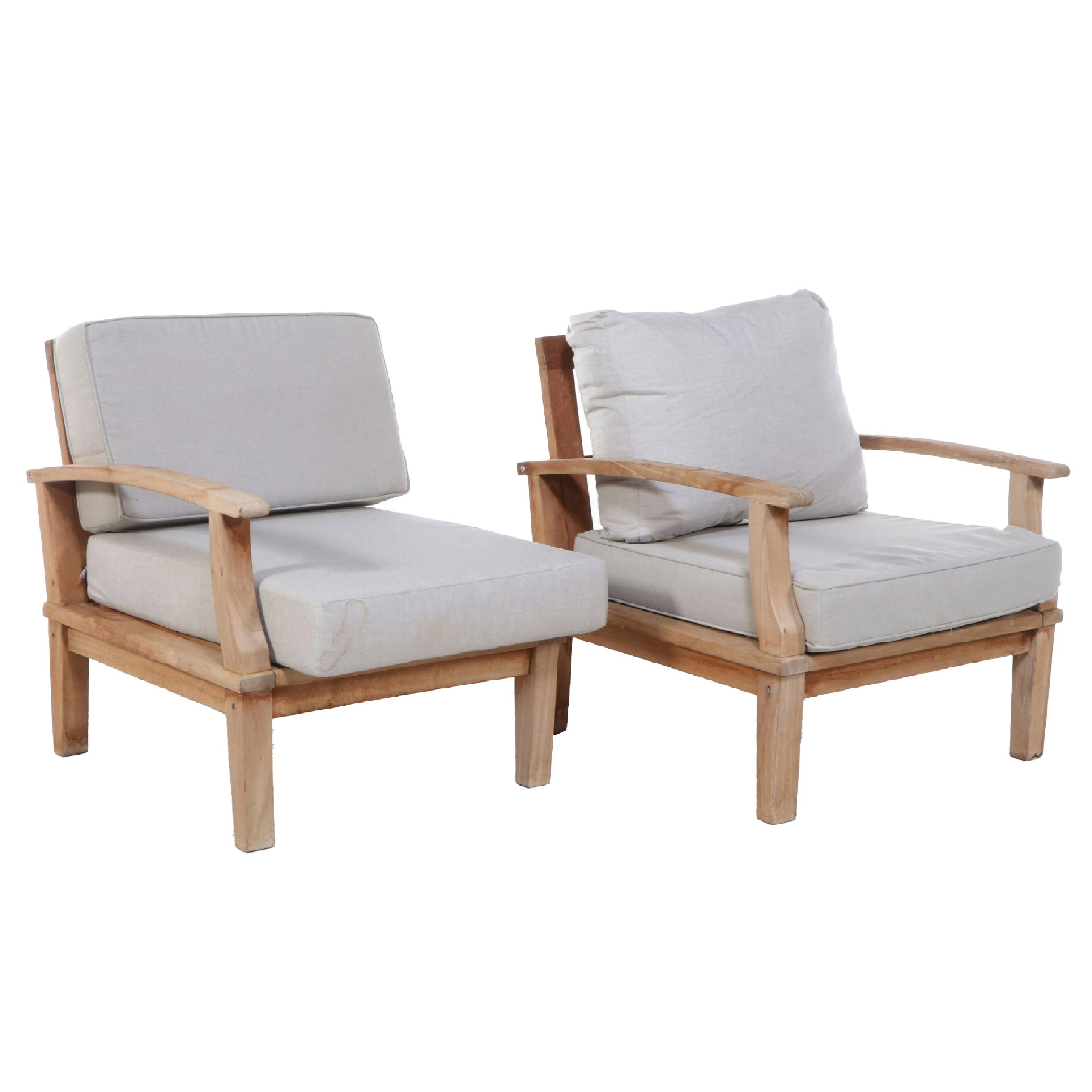 Pair of Contemporary Wood Patio Lounge Chairs