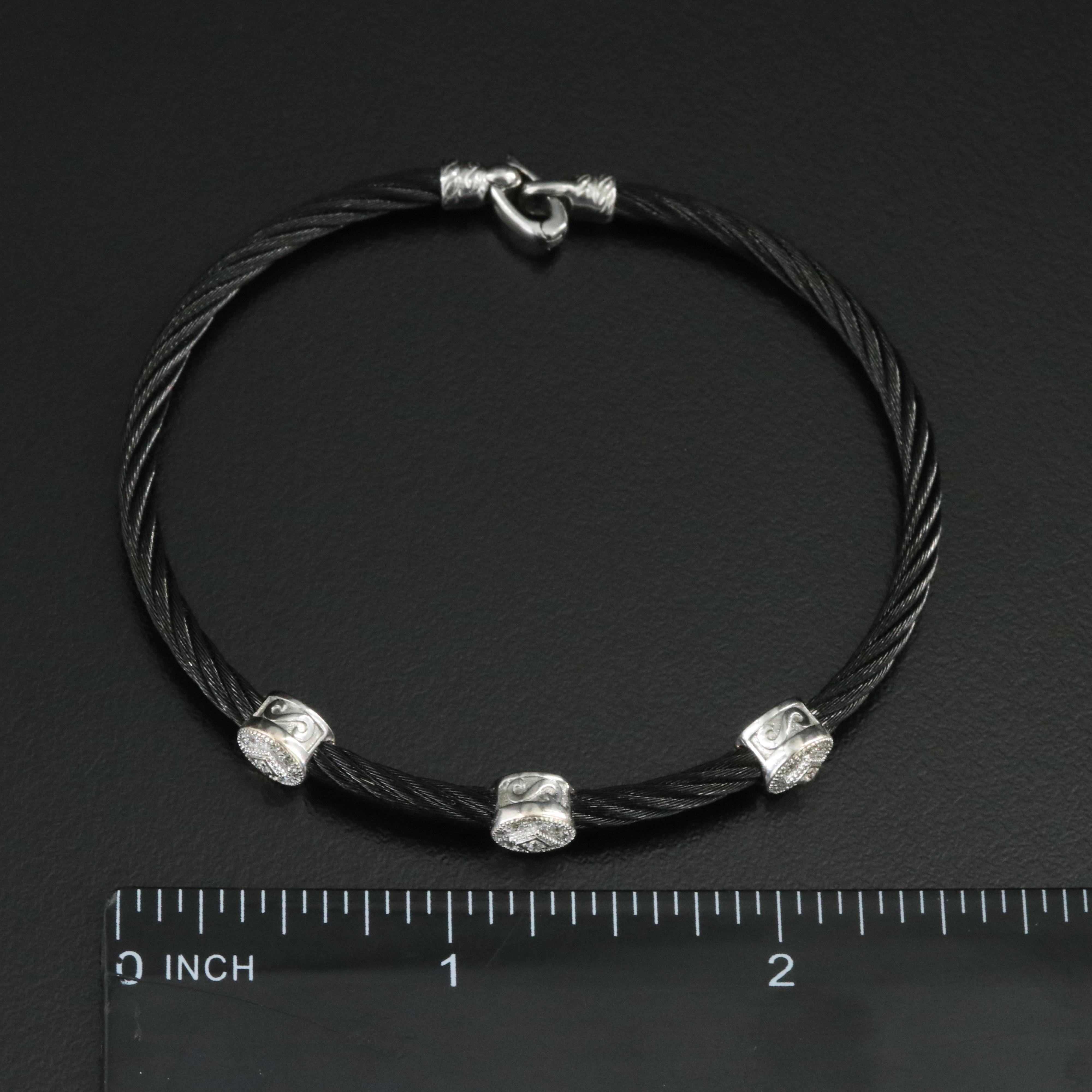 Charriol Celtic Noir Triple Round Station Stainless, 18K and Diamond Bracelet