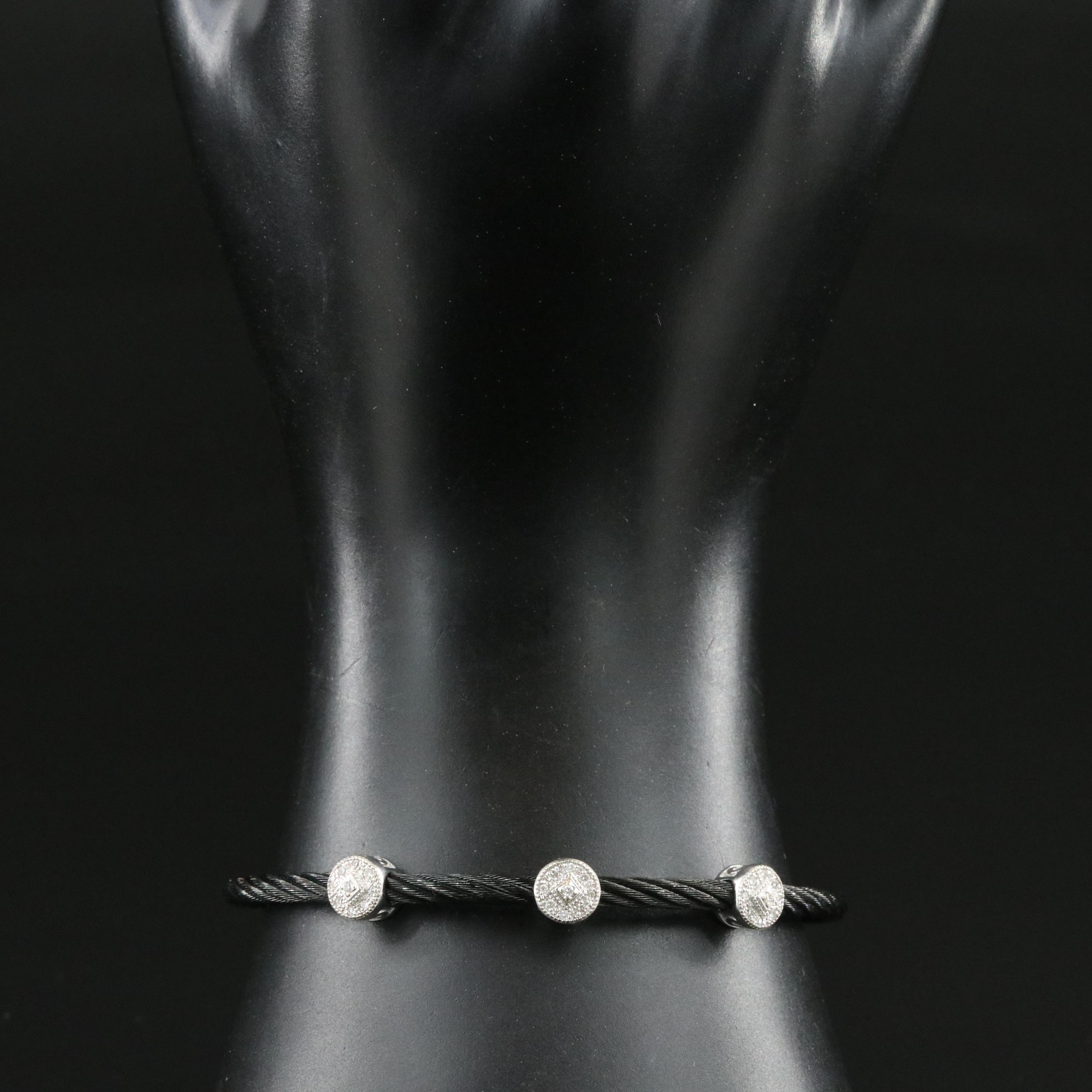 Charriol Celtic Noir Triple Round Station Stainless, 18K and Diamond Bracelet