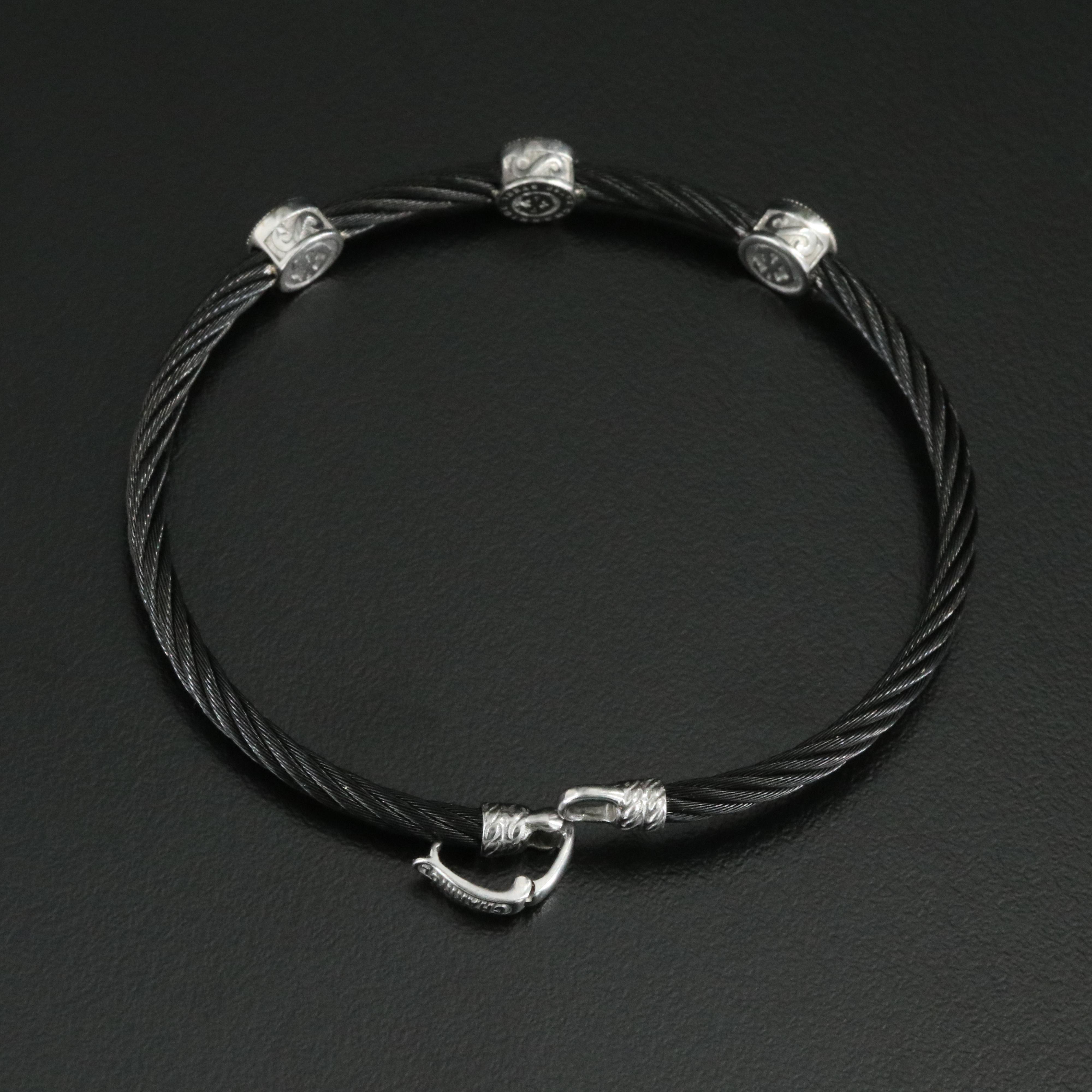 Charriol Celtic Noir Triple Round Station Stainless, 18K and Diamond Bracelet