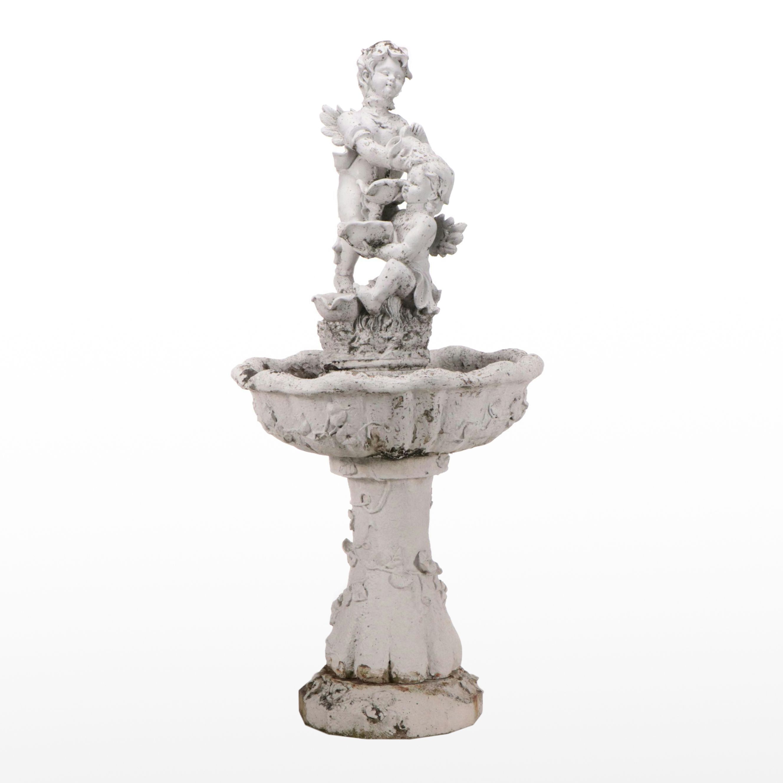 Neoclassical Style Painted Concrete Figural Putti Garden Fountain