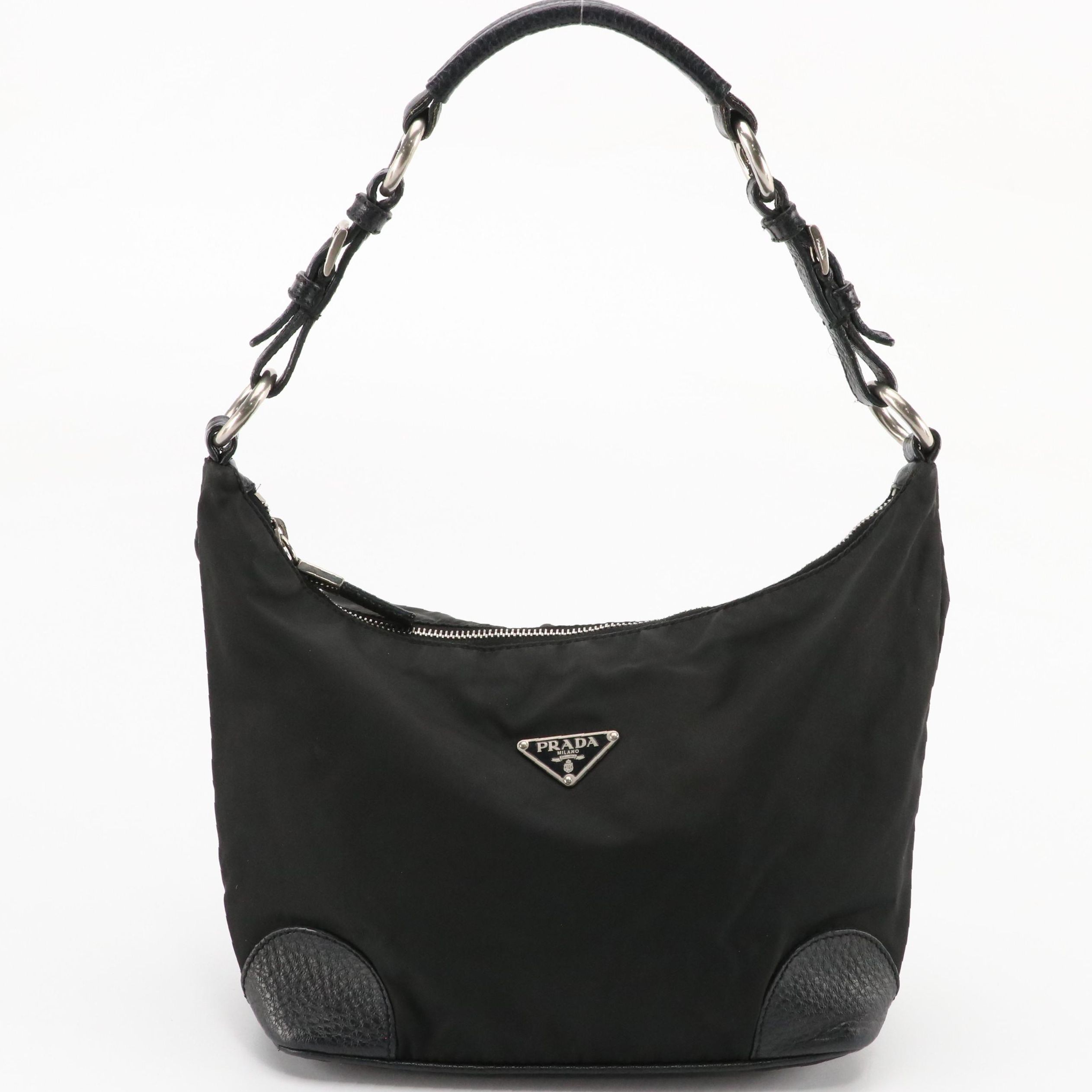 Prada Shoulder Bag in Nylon with Pebbled Leather Trim