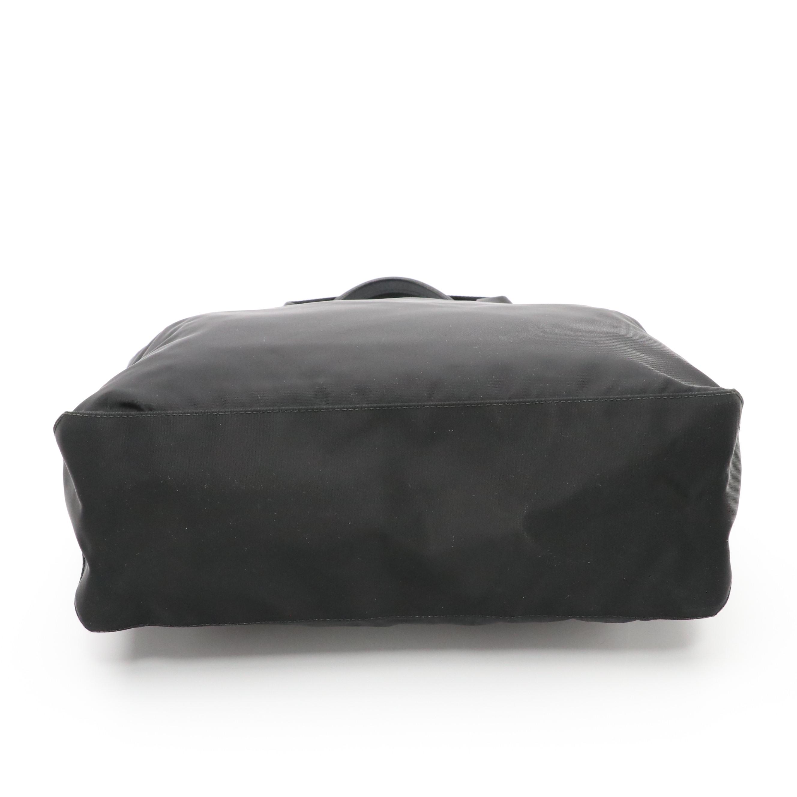 Prada Zippered Top Handle Tote in Black Tessuto Nylon and Leather Trim