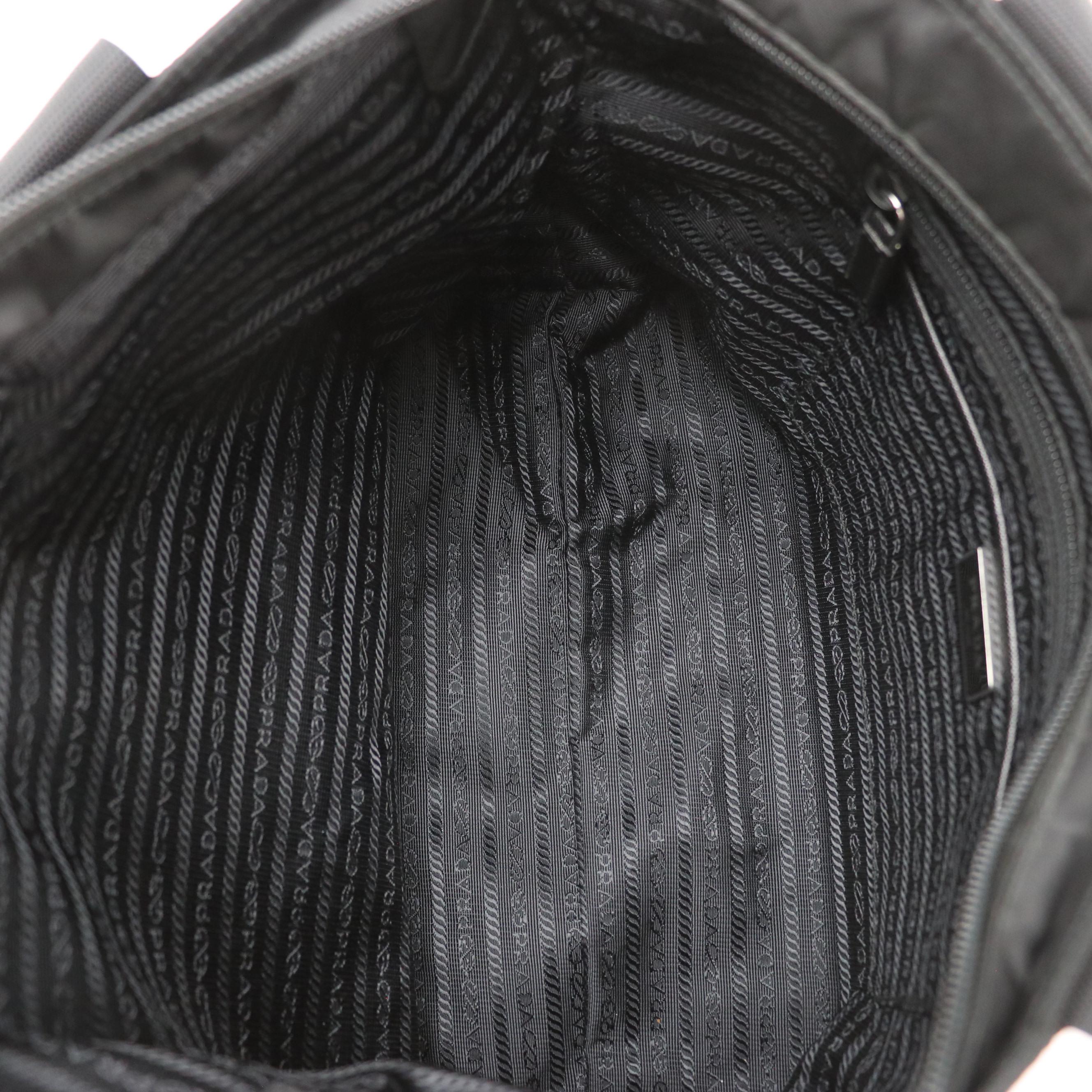 Prada Zippered Top Handle Tote in Black Tessuto Nylon and Leather Trim