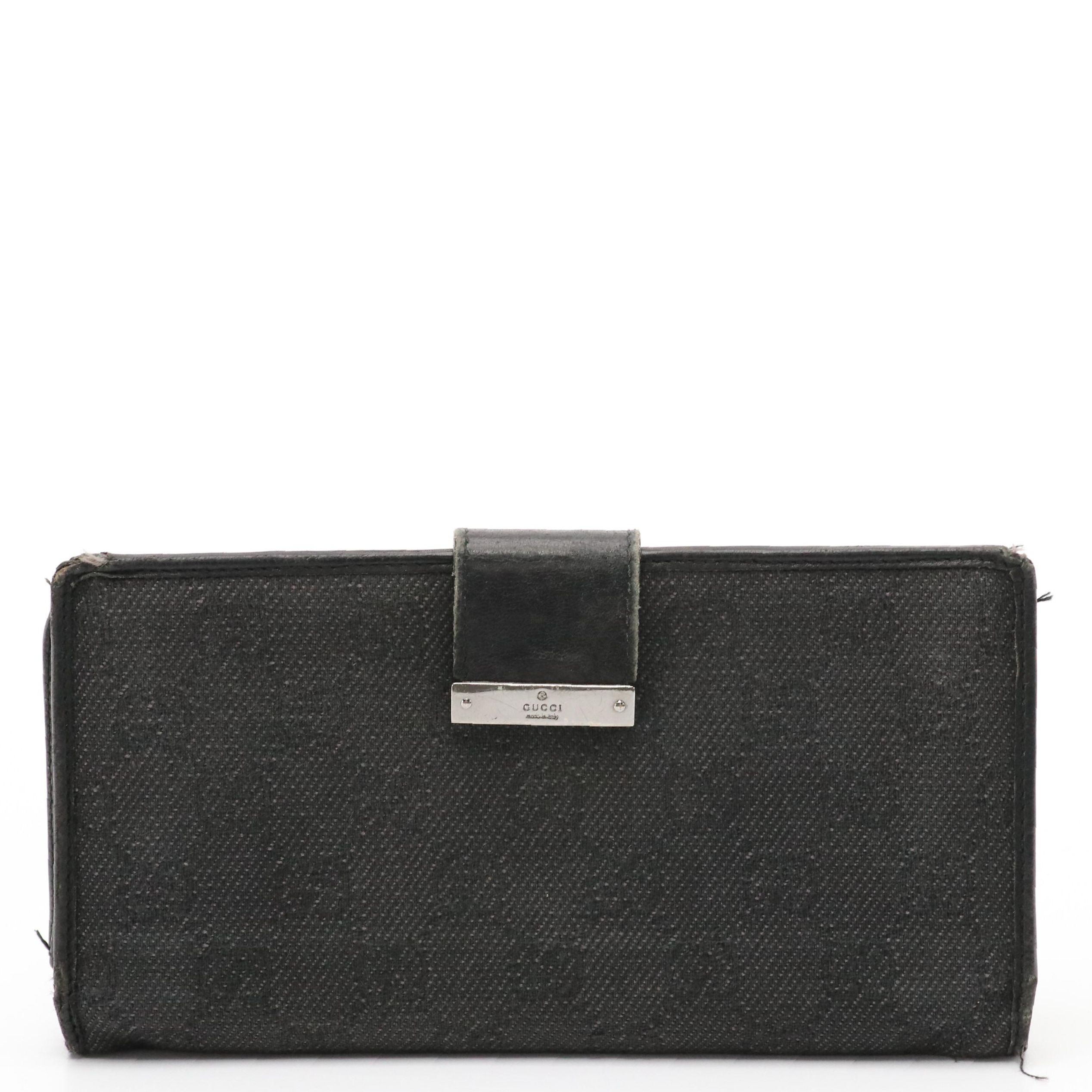 Gucci GG Denim and Black Leather Continental Wallet