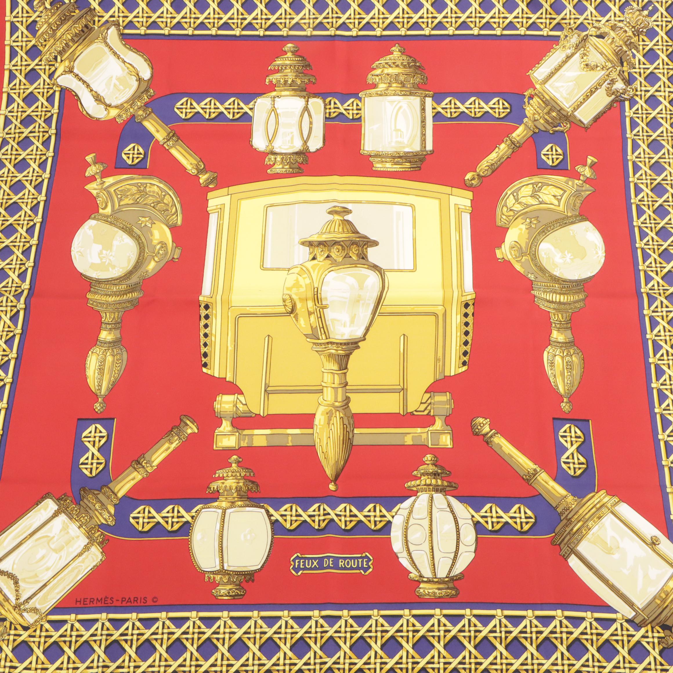 Hermès Early Issue "Feux De Route" Silk Twill Scarf 90