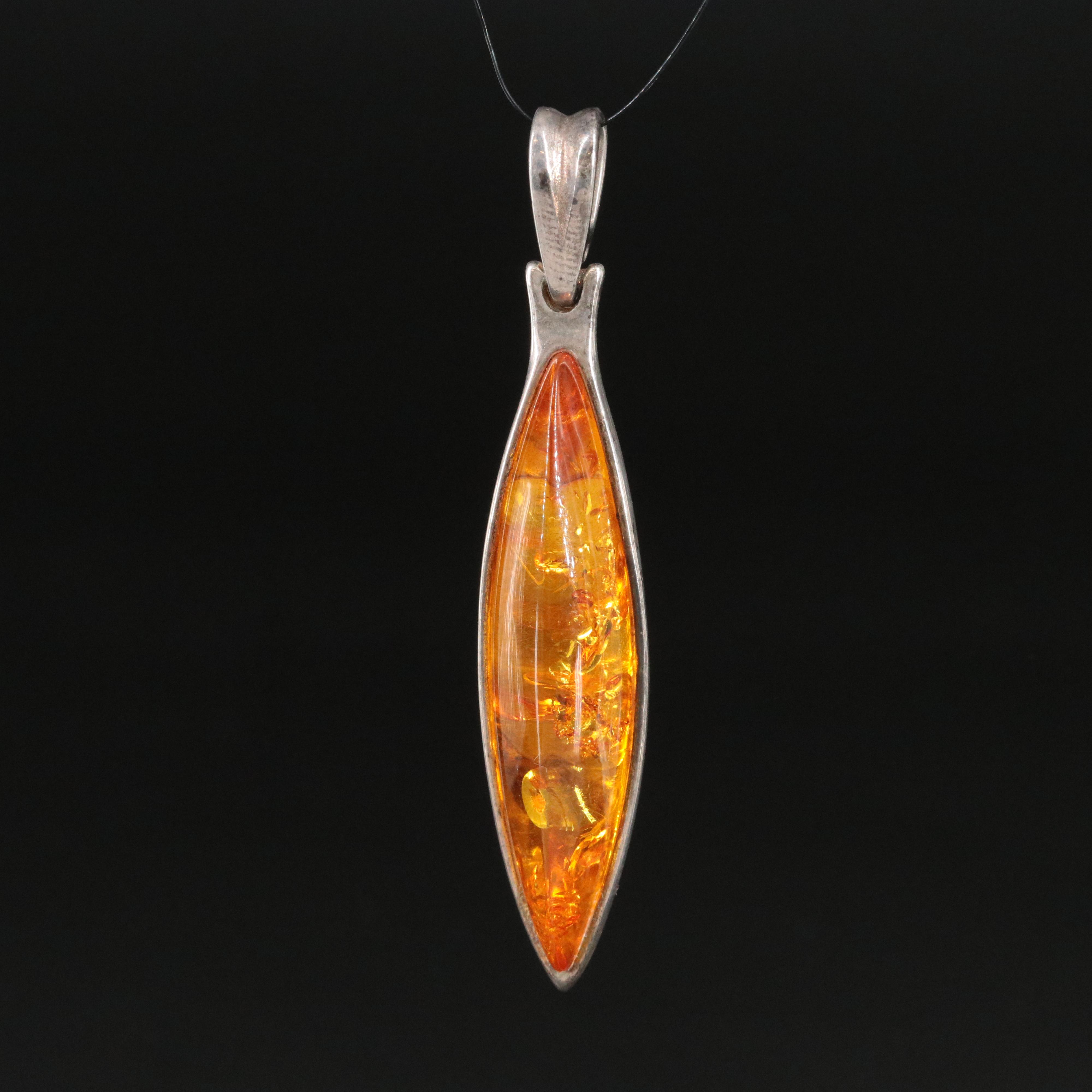 Sterling Amber Drop Pendant