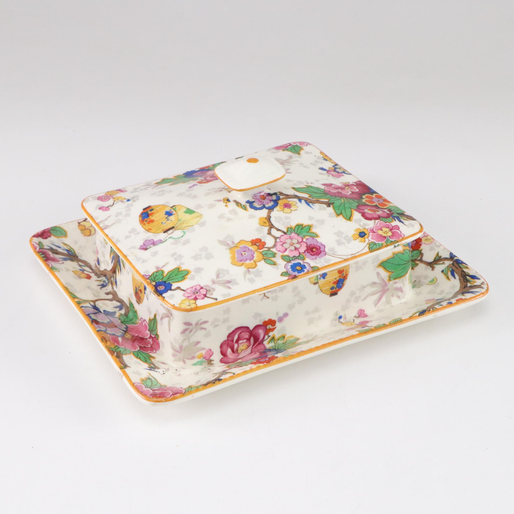 Crown Ducal "Festival Floral" Porcelain Chintzware Bowl and Covered Butter Dish