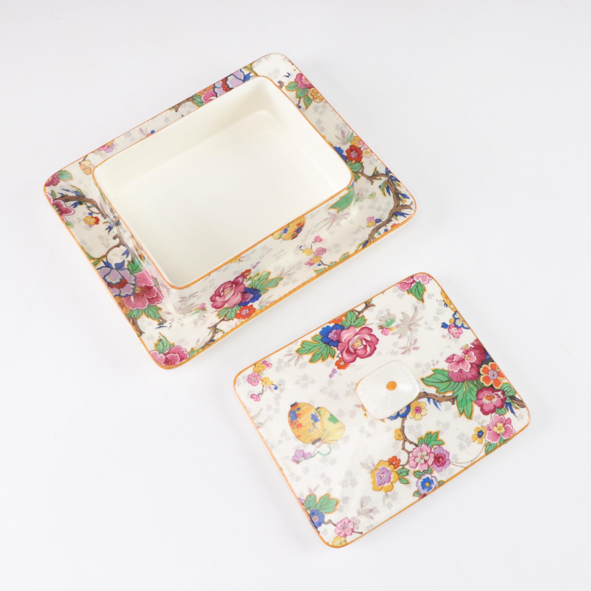 Crown Ducal "Festival Floral" Porcelain Chintzware Bowl and Covered Butter Dish