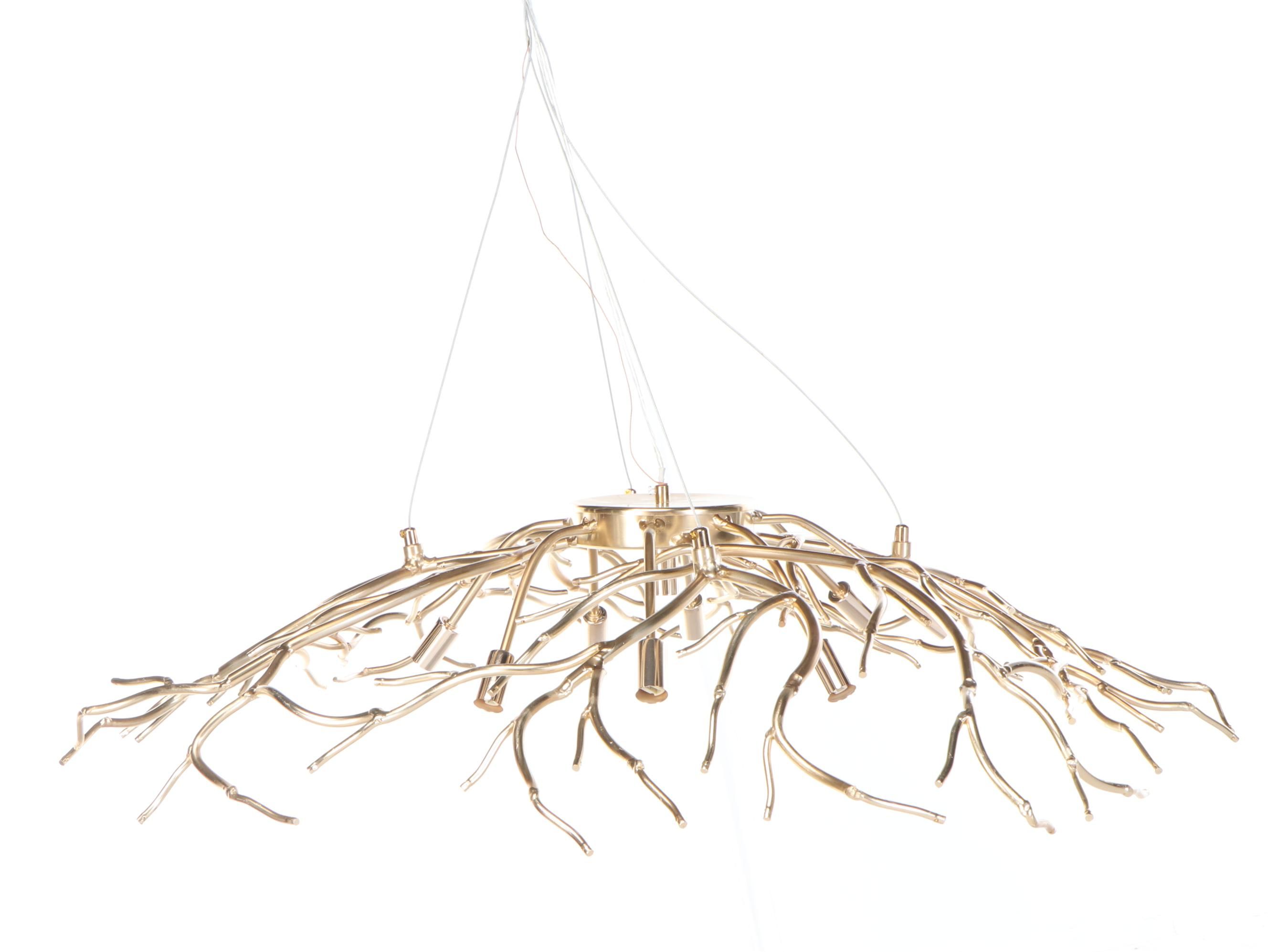 Luxe Gilt Metal Branchwork Chandelier with Hanging Crystal Bead Icicles