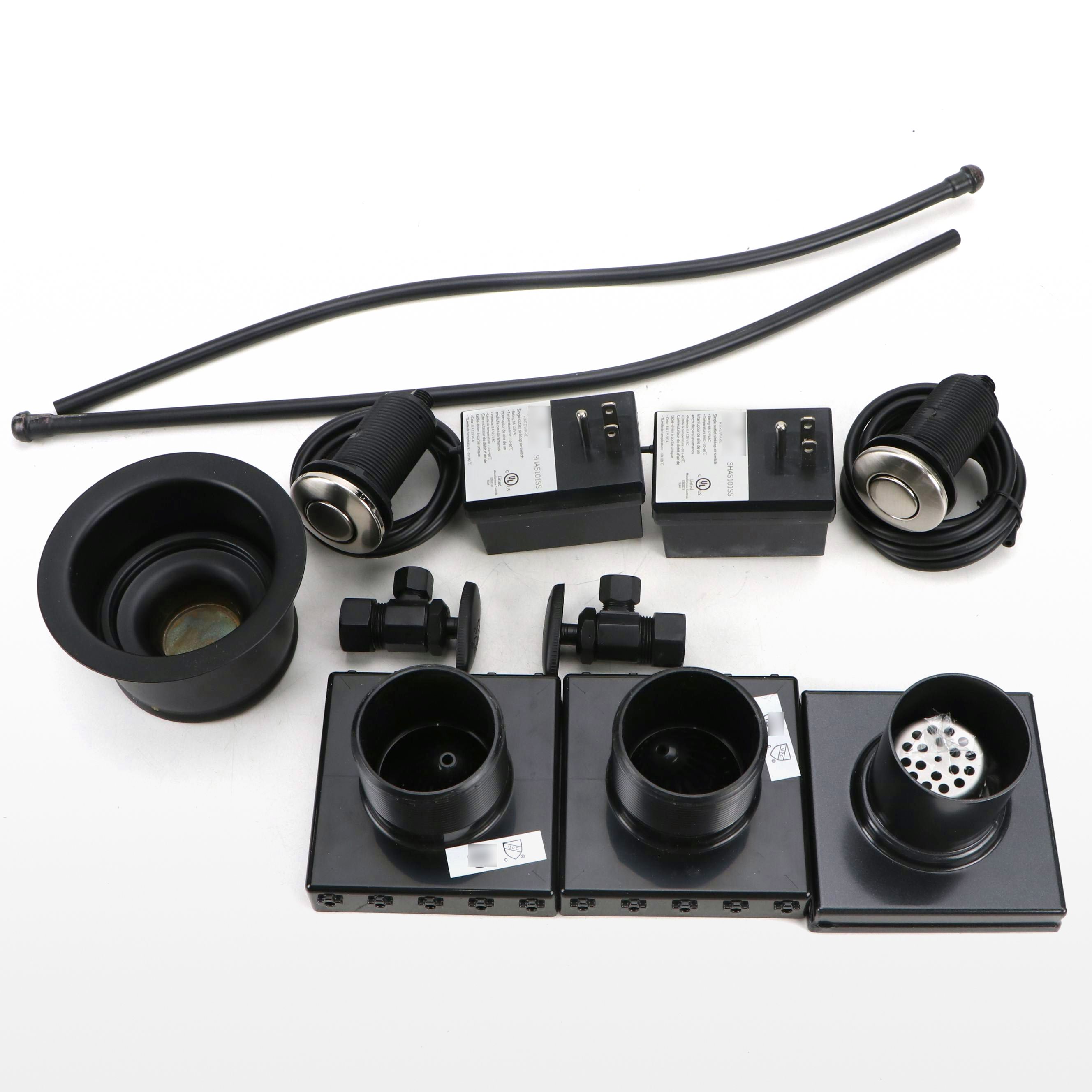 Square Black Shower Drain, Metal Single Outlet Sinktop Air Switches, More