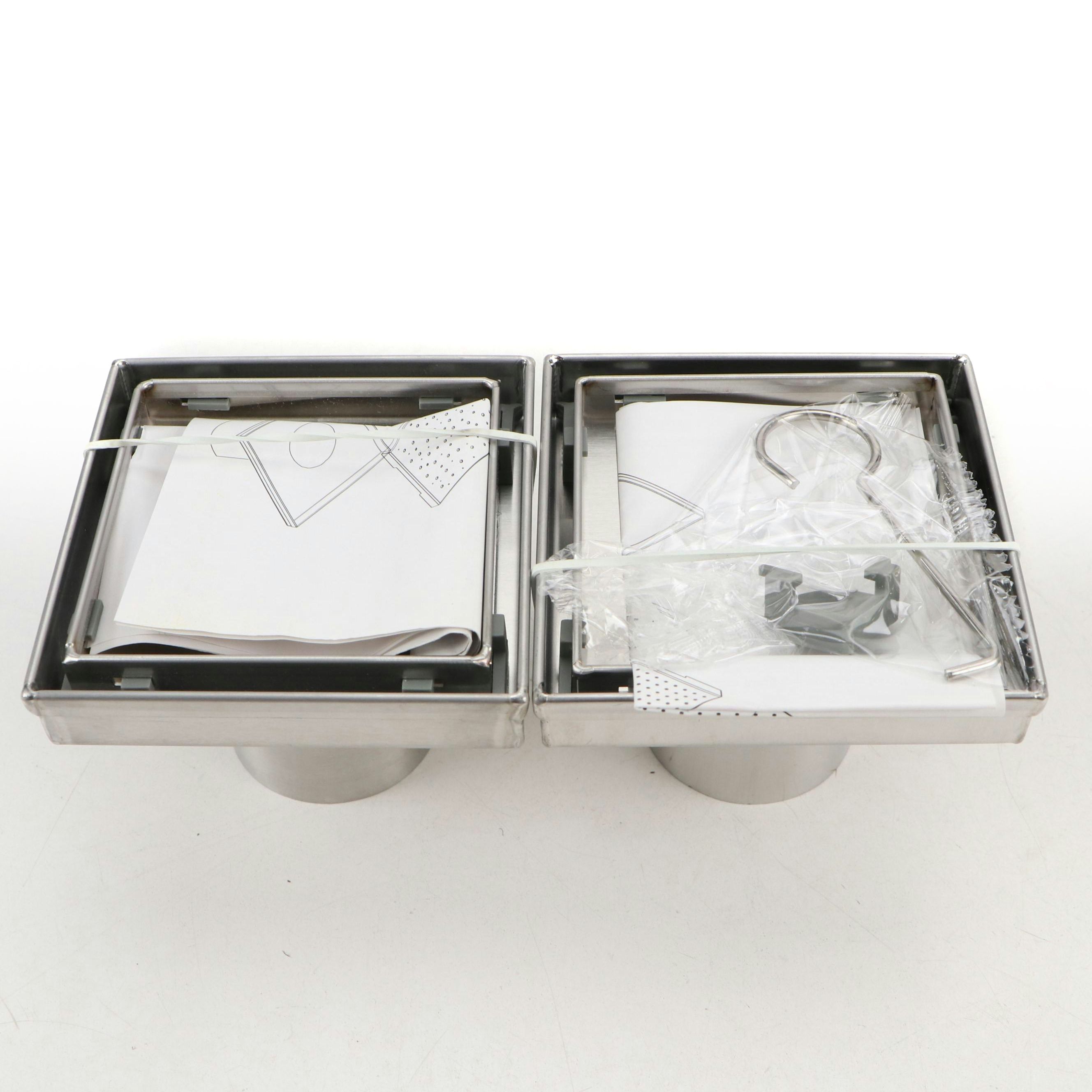 4" Square Tile-In Shower Drains in Brushed Stainless Steel, Pair