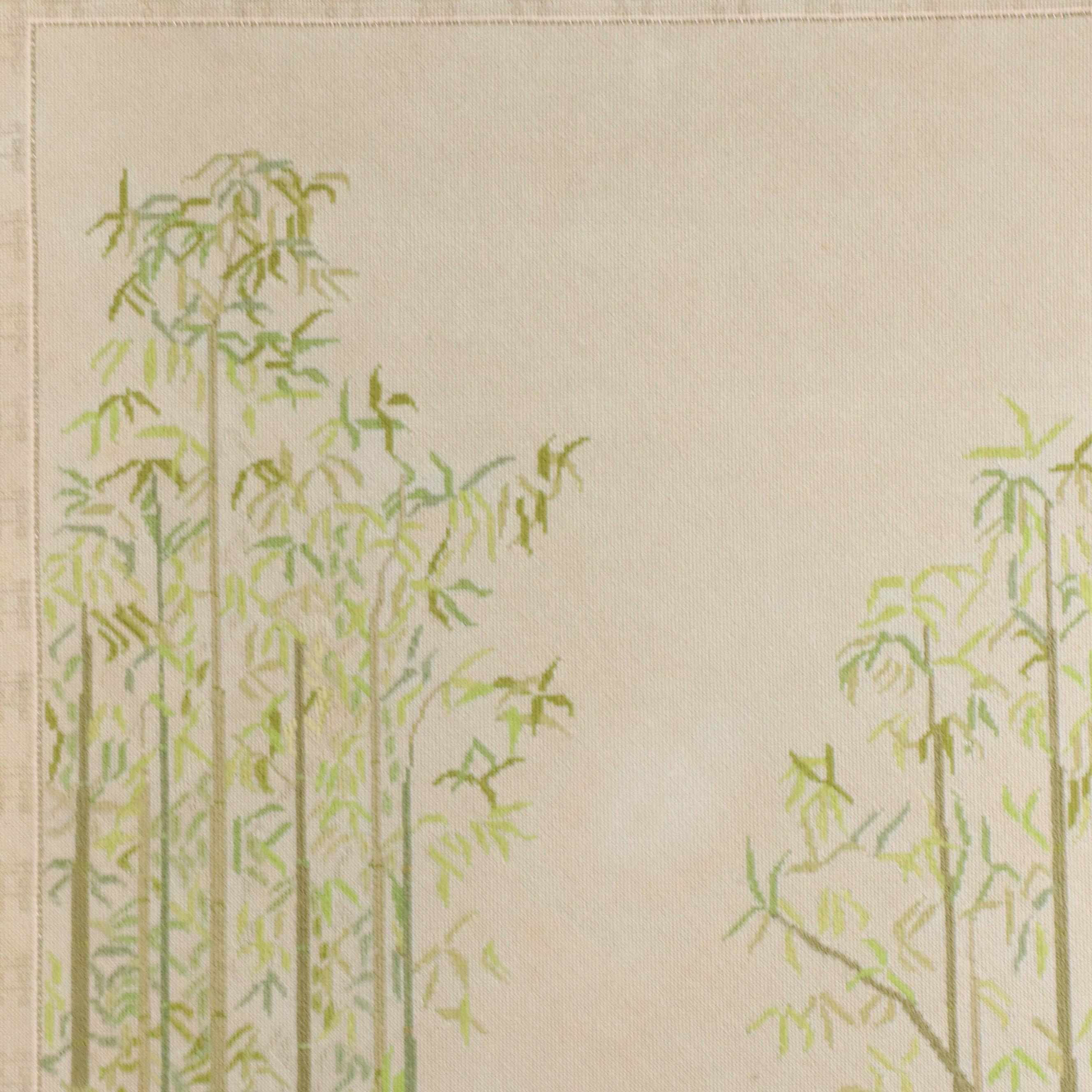 Handmade Needlepoint Panel with Bamboo Field Scene, Circa 1986