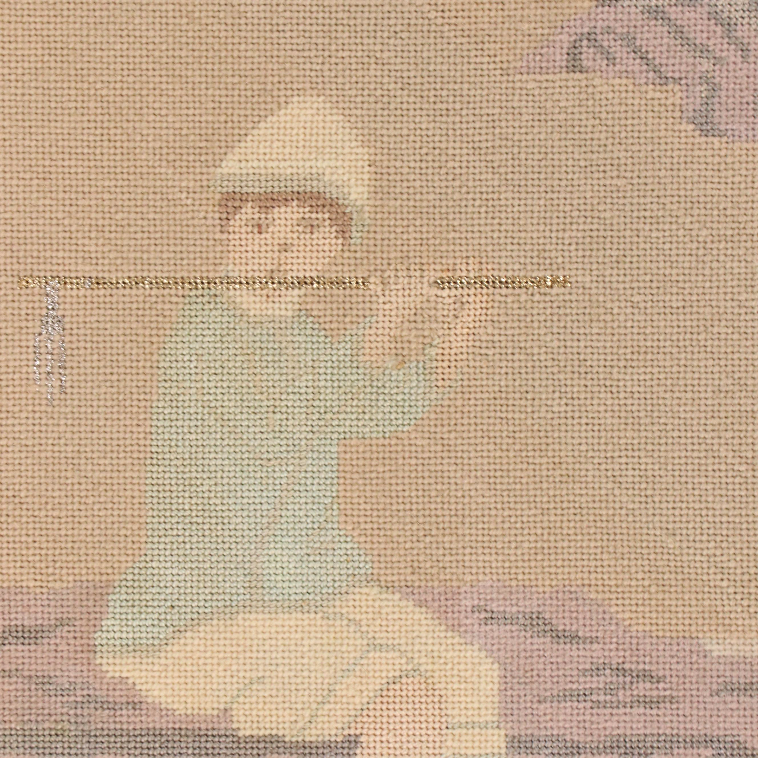 Handmade Needlepoint Panel with Bamboo Field Scene, Circa 1986