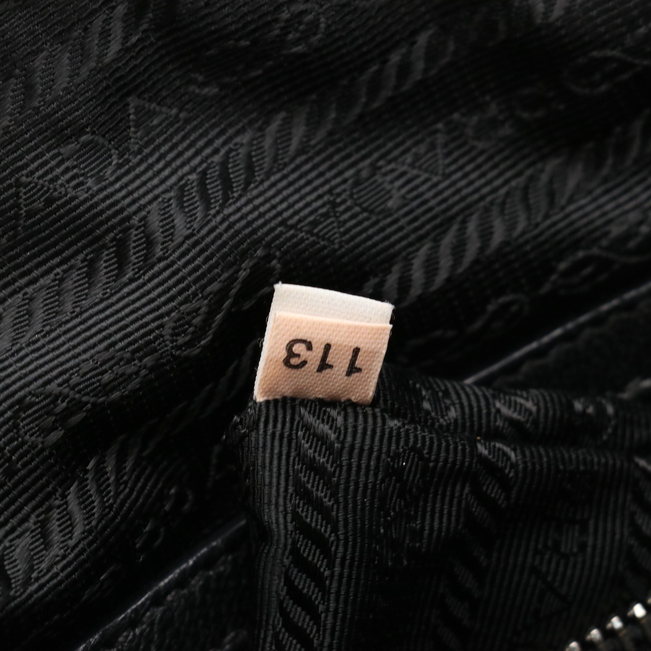 Prada Handbag in Black Tessuto Nylon and Striped Wave Nappa Leather