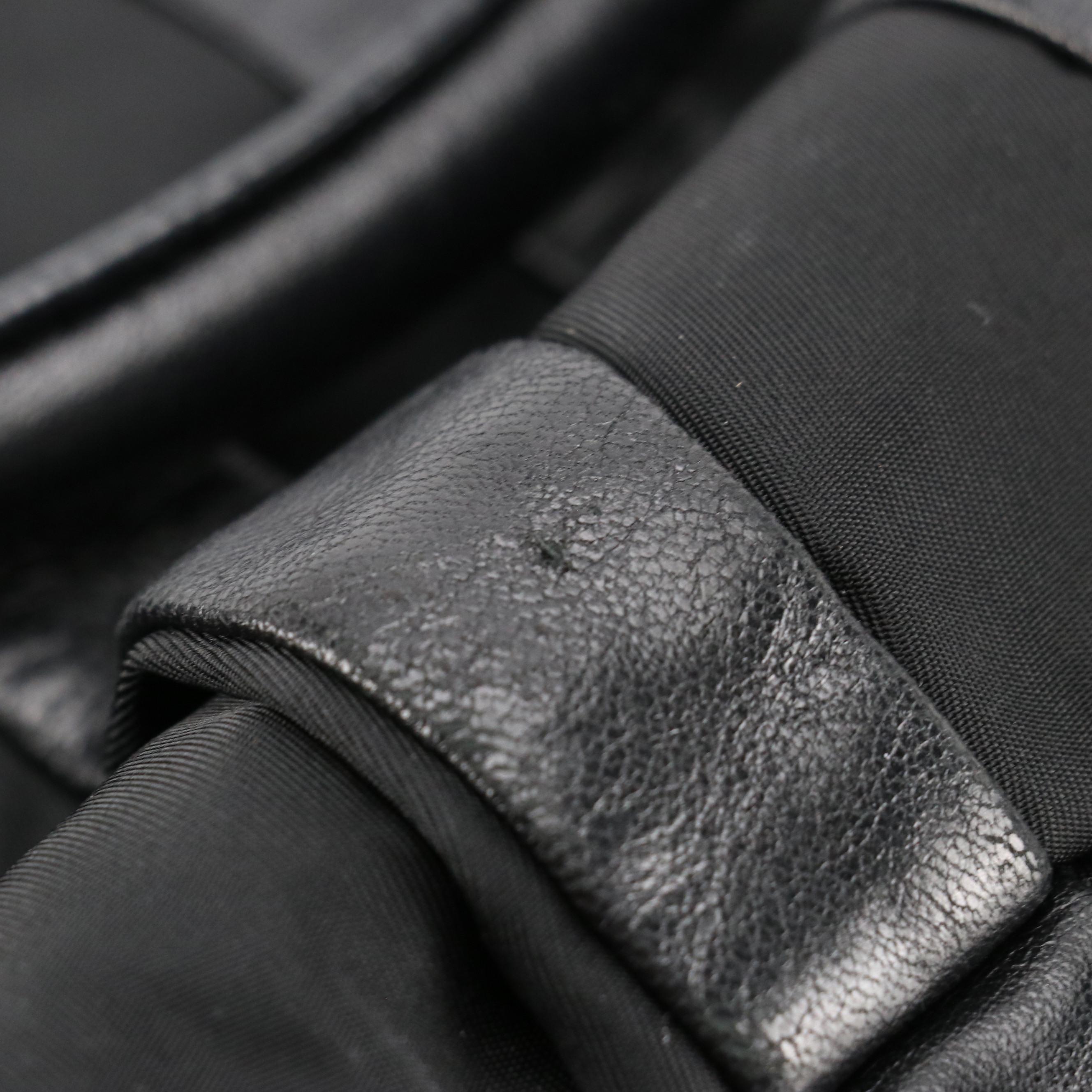 Prada Handbag in Black Tessuto Nylon and Striped Wave Nappa Leather