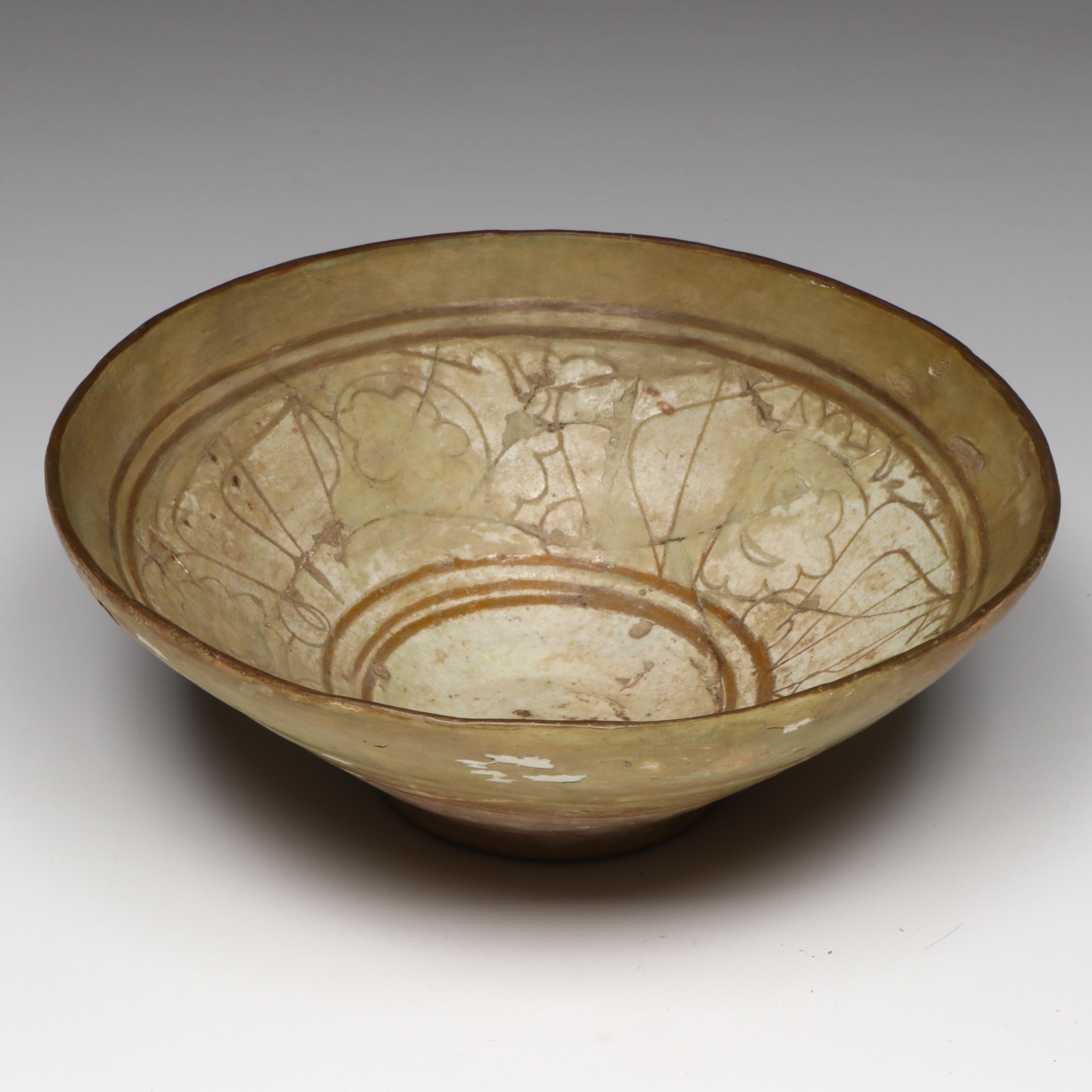 Antique Persian Nishapur Glazed Pottery Bowl, Seljuk Empire