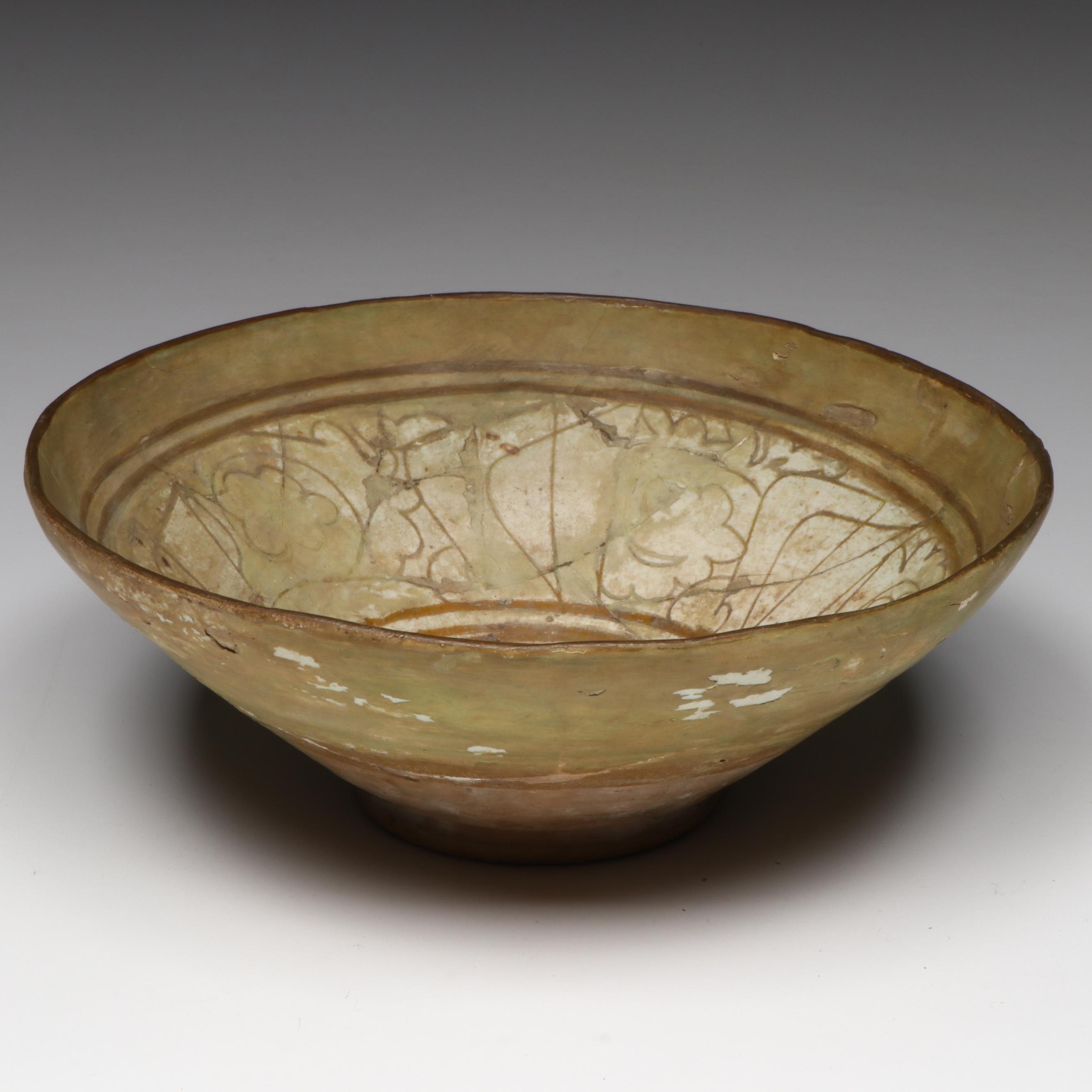 Antique Persian Nishapur Glazed Pottery Bowl, Seljuk Empire