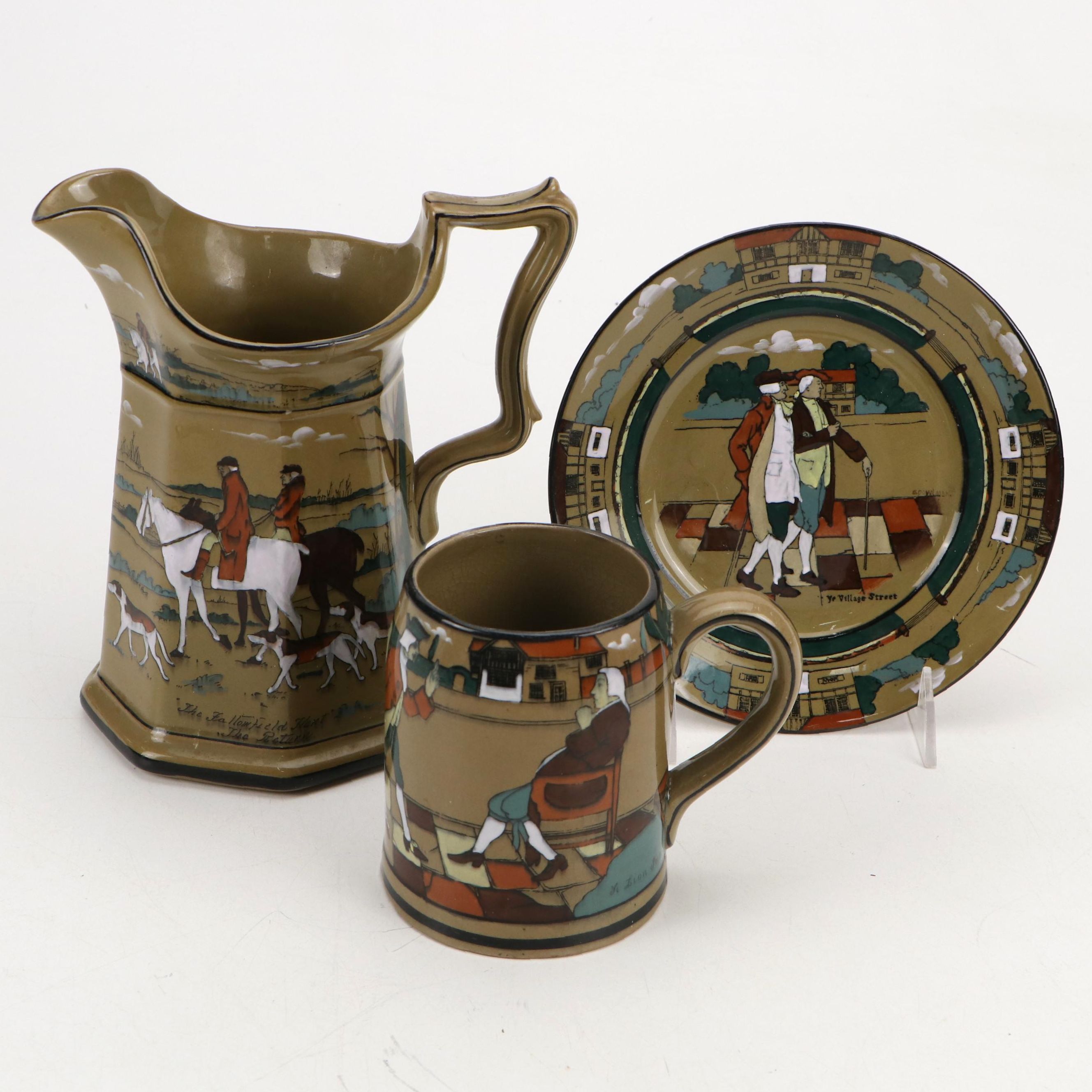 Buffalo Pottery Deldare Ware "The Fallowfield Hunt" Pitcher and Other Tableware