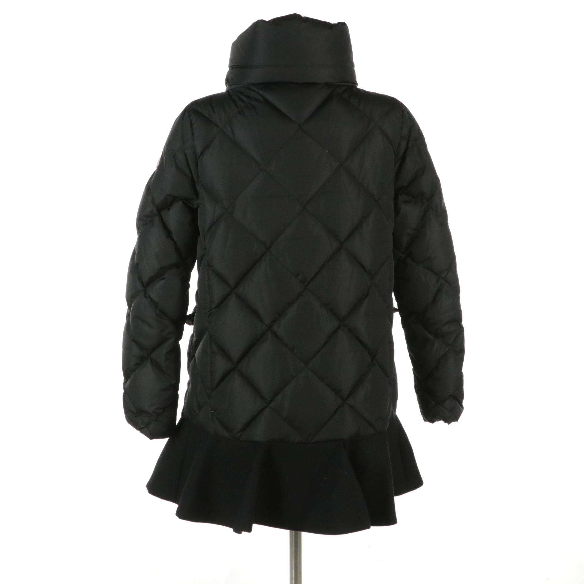 Moncler Puffer Peplum Jacket in Black Quilted Nylon