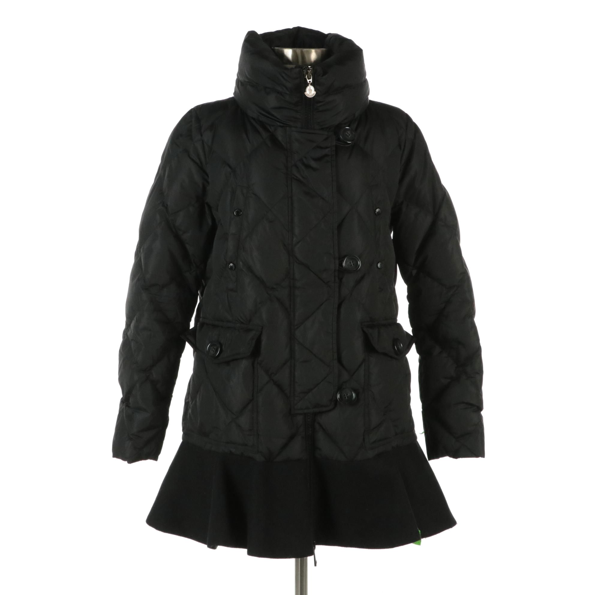 Moncler Puffer Peplum Jacket in Black Quilted Nylon